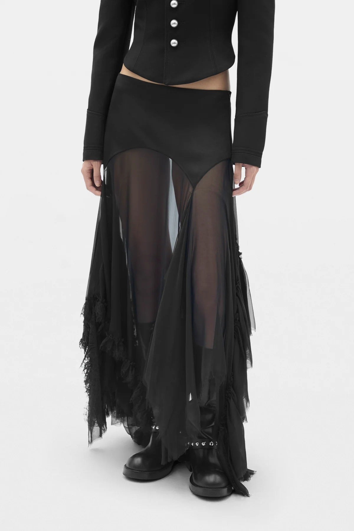 AINA MIDI PANEL SKIRT BLACK