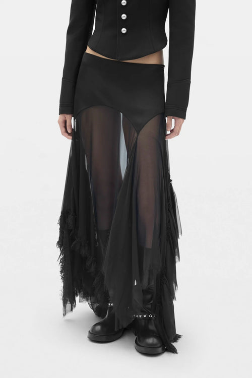 AINA MIDI PANEL SKIRT BLACK
