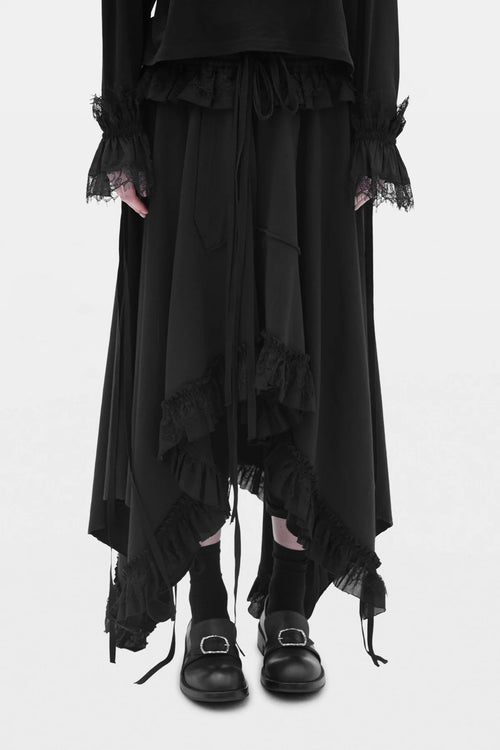 ASKE SKIRT W/ LIGHT COTTON AND LACE RUFFLES BLACK
