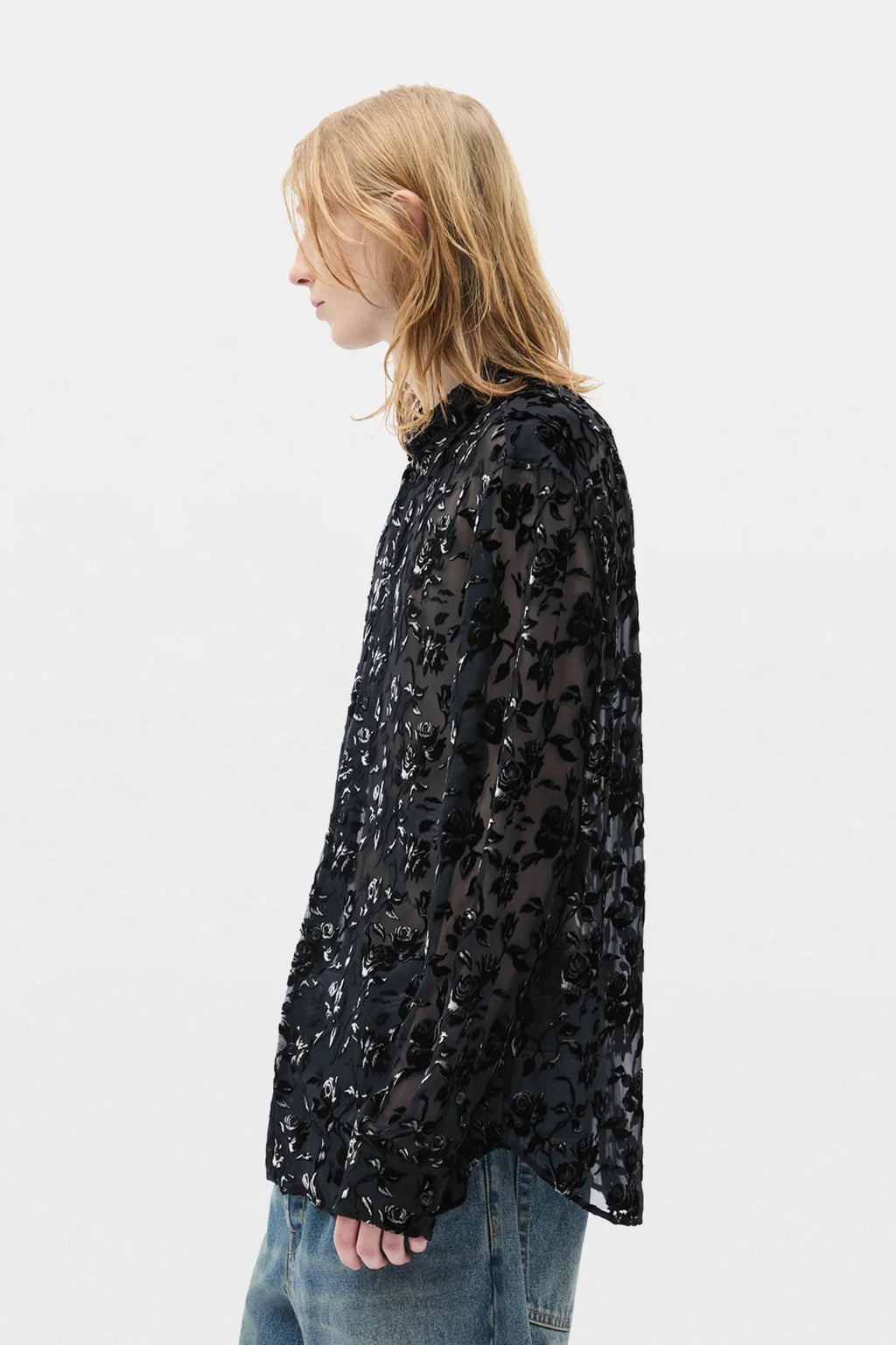 ANDRE CLASSIC SHIRT ROSES DEVORÉ VELVET BLACK