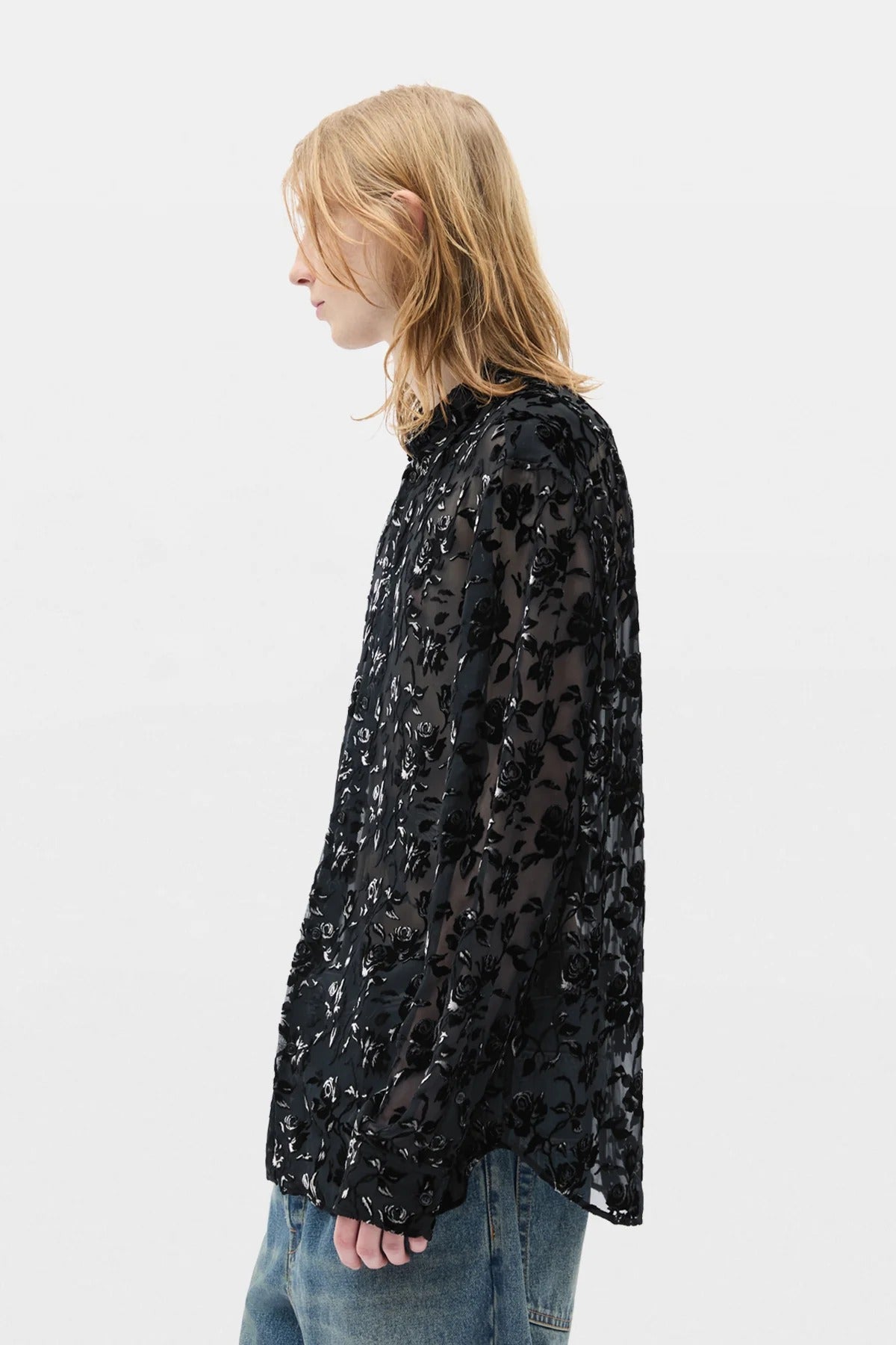 ANDRE CLASSIC SHIRT ROSES DEVORÉ VELVET BLACK