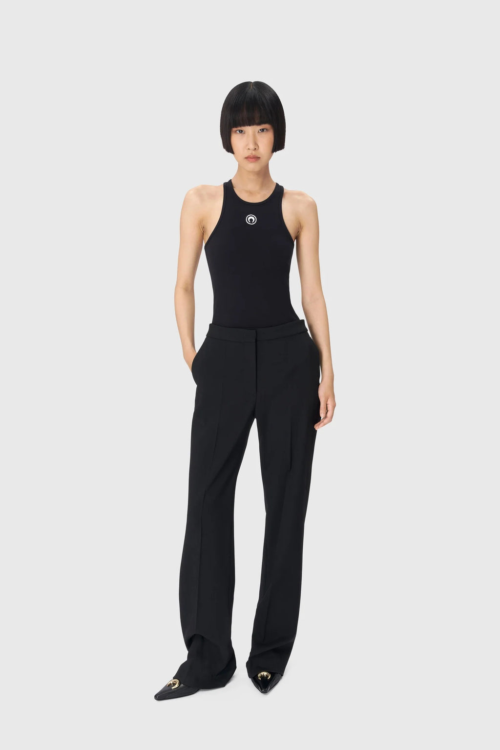 MOON LOGO RIBBED JERSEY TANK TOP BLACK