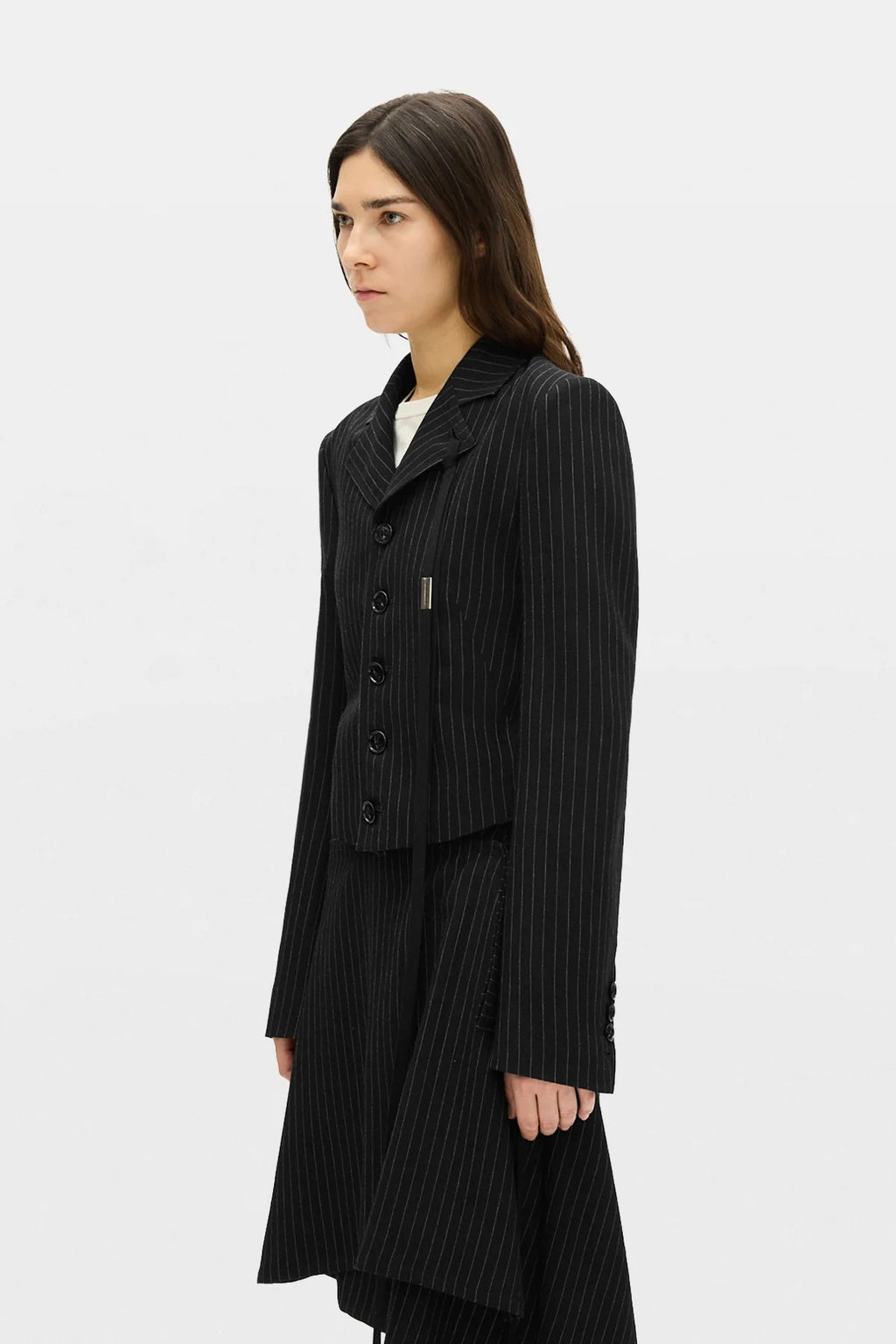 MANDA CROPPED FITTED JACKET CHALK STRIPE