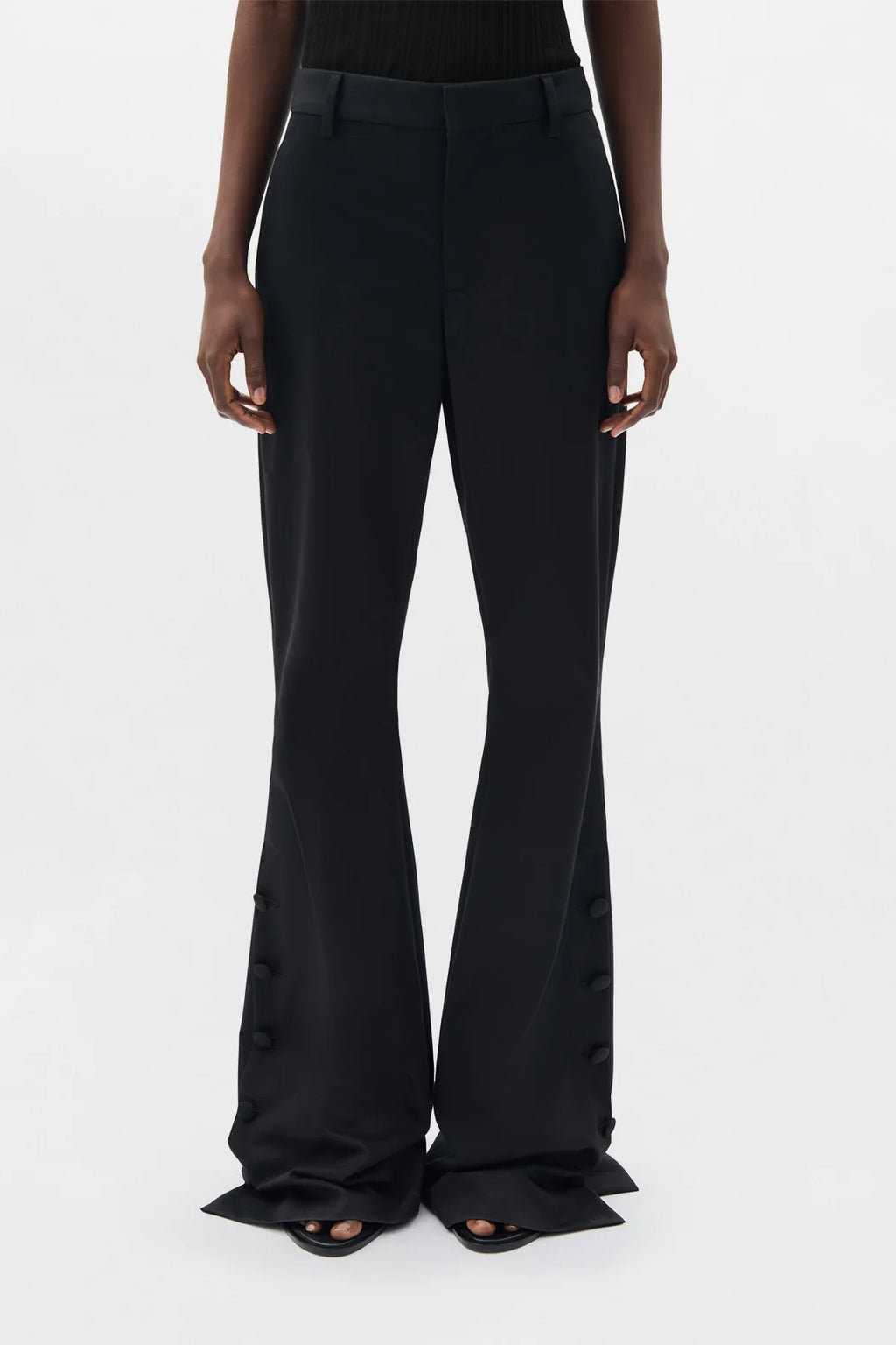 ENYA SLIM FIT BOOTCUT TROUSERS WITH BUTTON CLOSURE SLITS BLACK