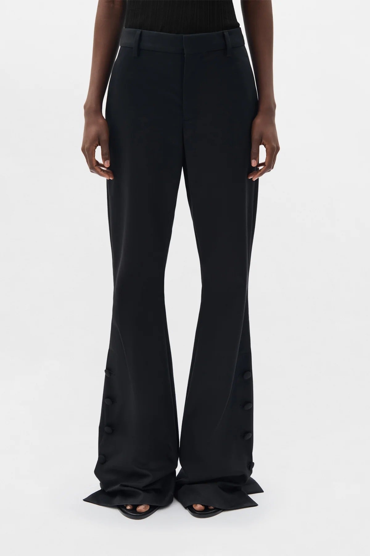 ENYA SLIM FIT BOOTCUT TROUSERS WITH BUTTON CLOSURE SLITS BLACK