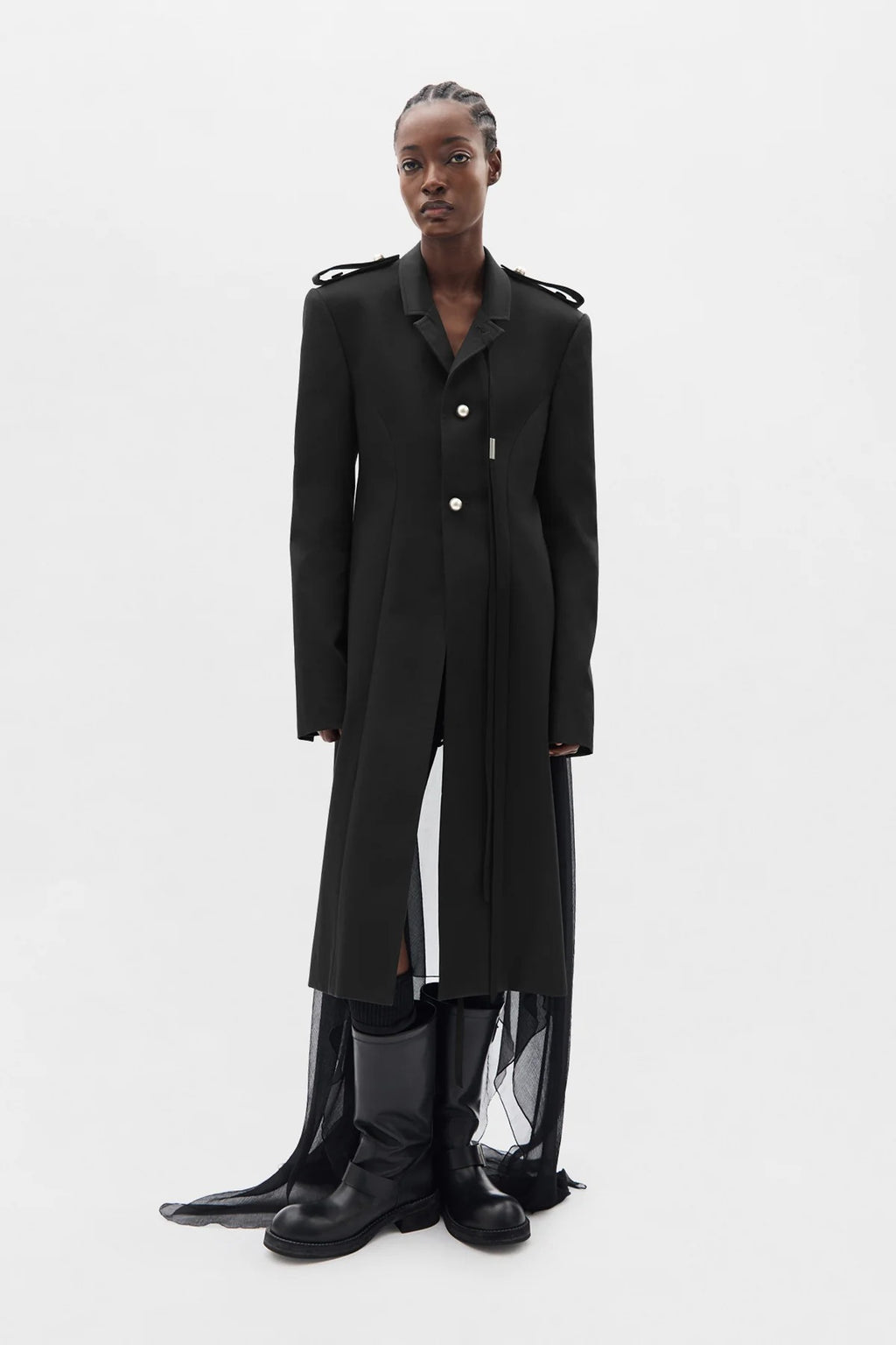 FENA HYBRID OVERCOAT WITH SILK CREPONNE FLUID PANELS BLACK