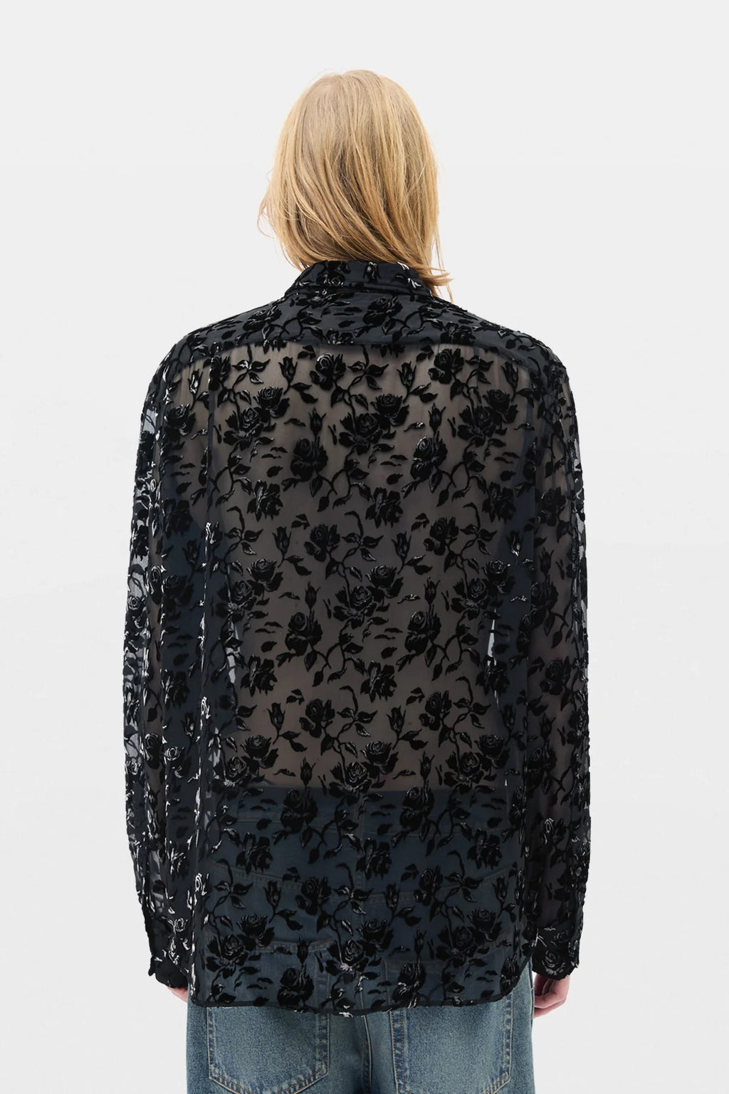 ANDRE CLASSIC SHIRT ROSES DEVORÉ VELVET BLACK