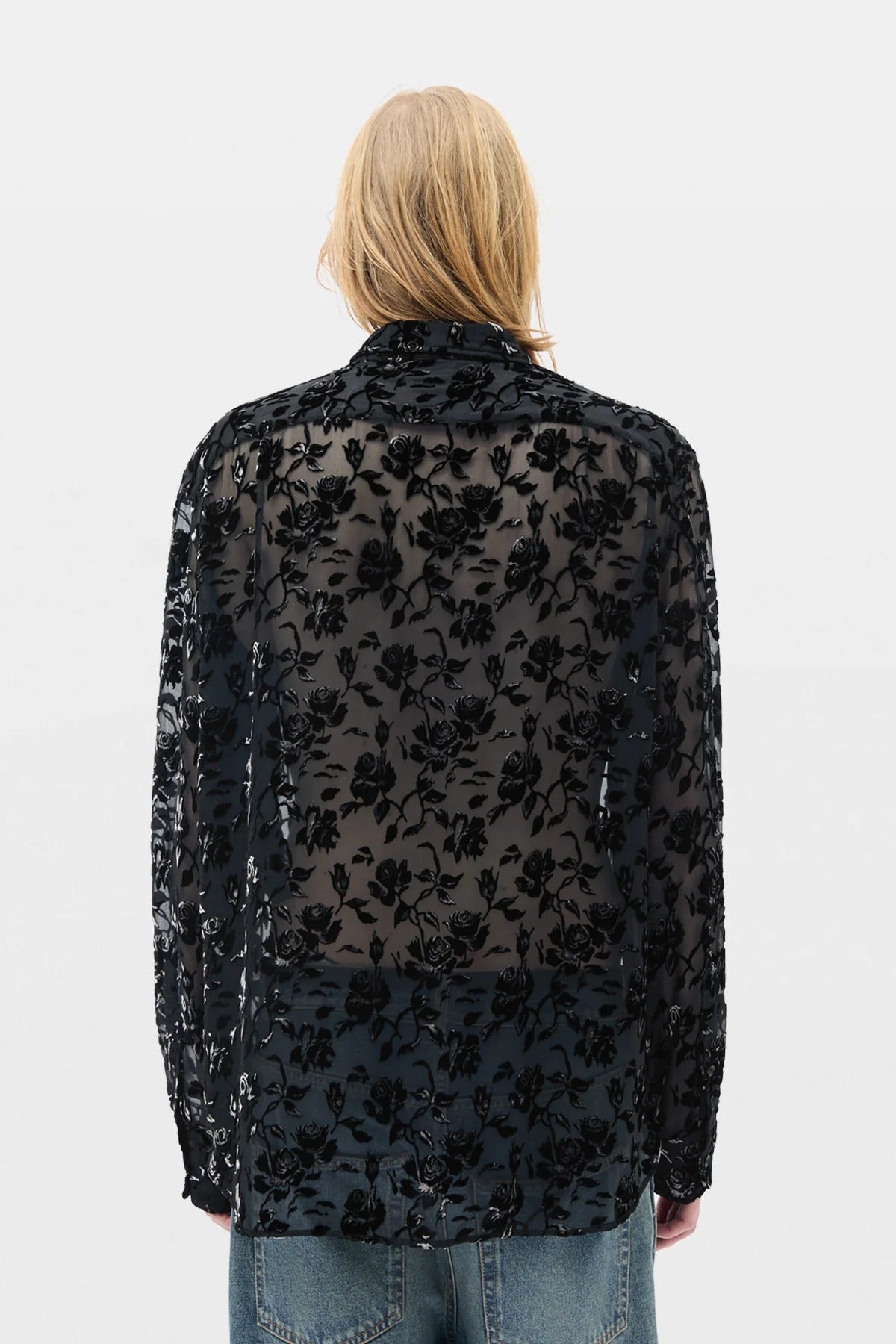 ANDRE CLASSIC SHIRT ROSES DEVORÉ VELVET BLACK