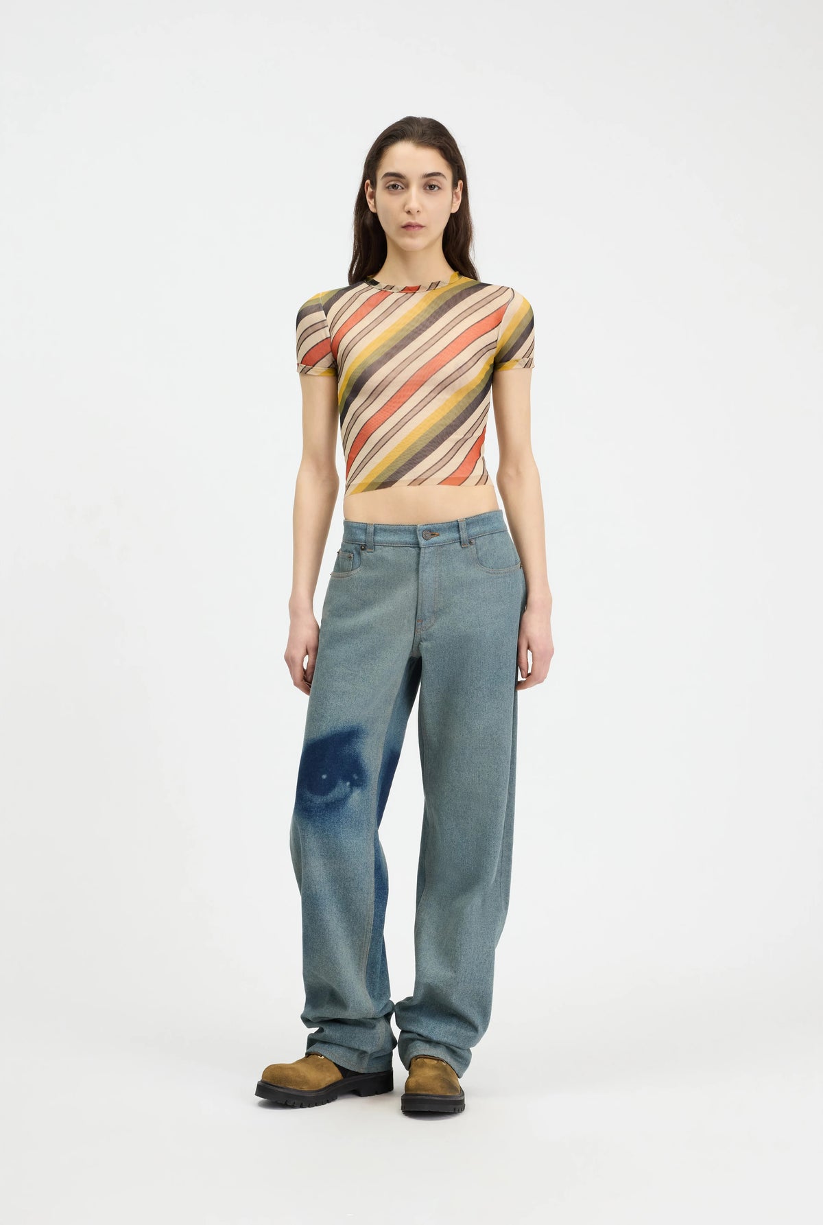 STRAIGTH LEG DENIM PANT WITH FACE PRINT INDIGO