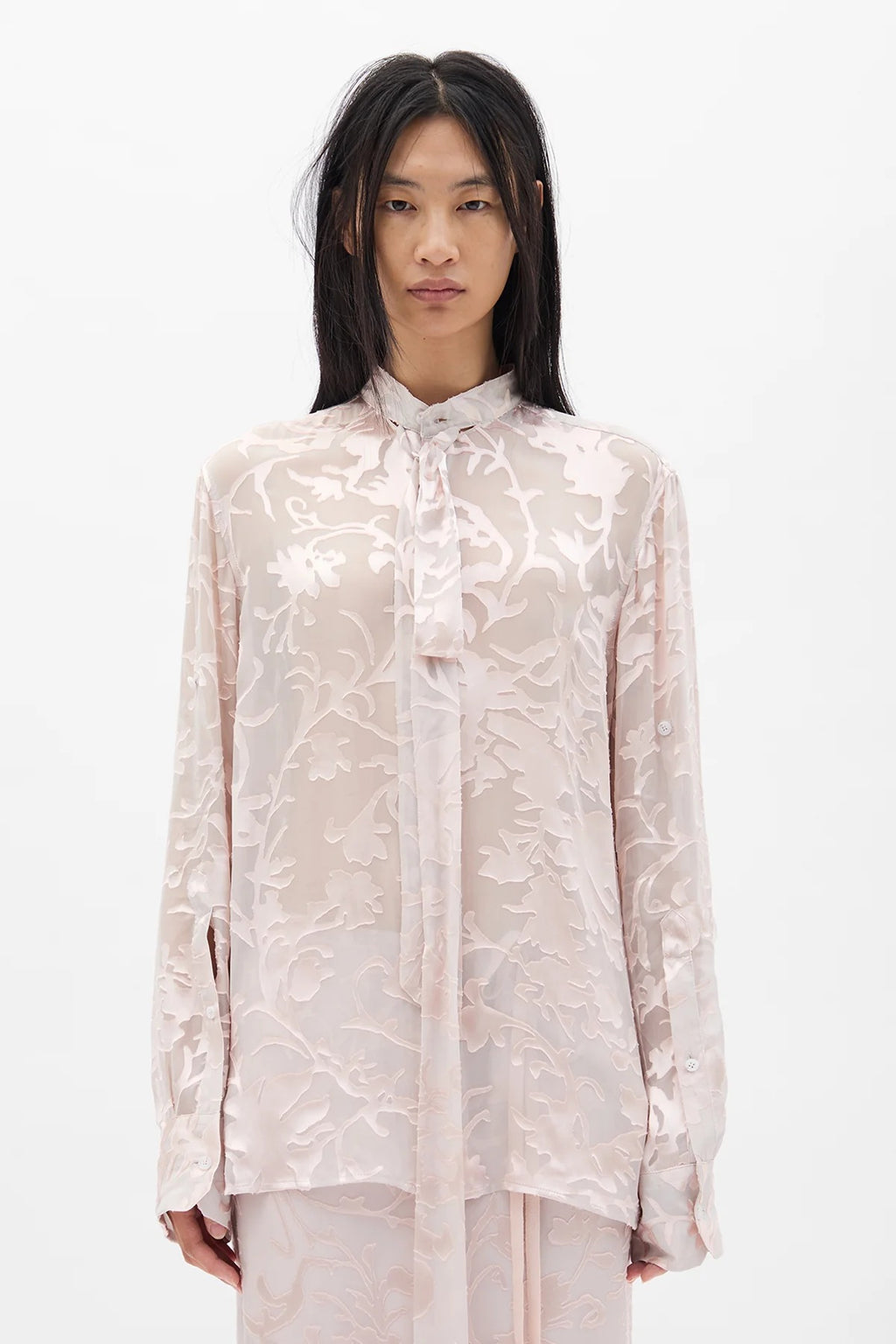 DIEN STAND COLLAR LONG SHIRT PALE ROSE