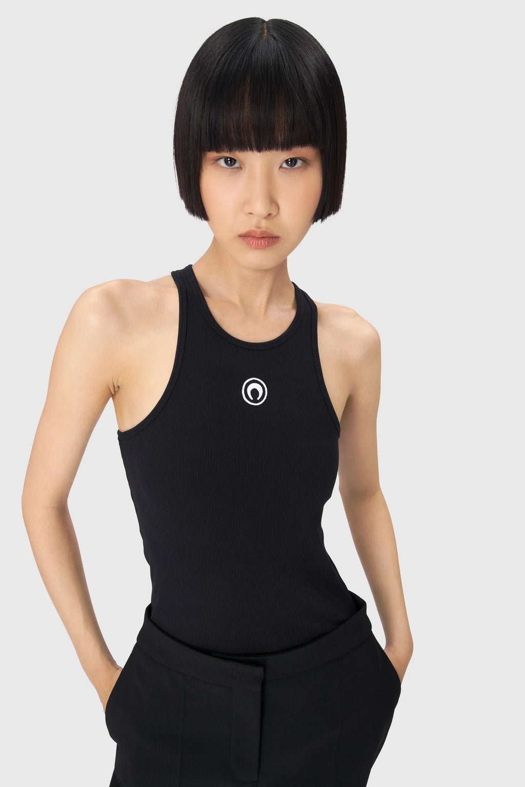 MOON LOGO RIBBED JERSEY TANK TOP BLACK