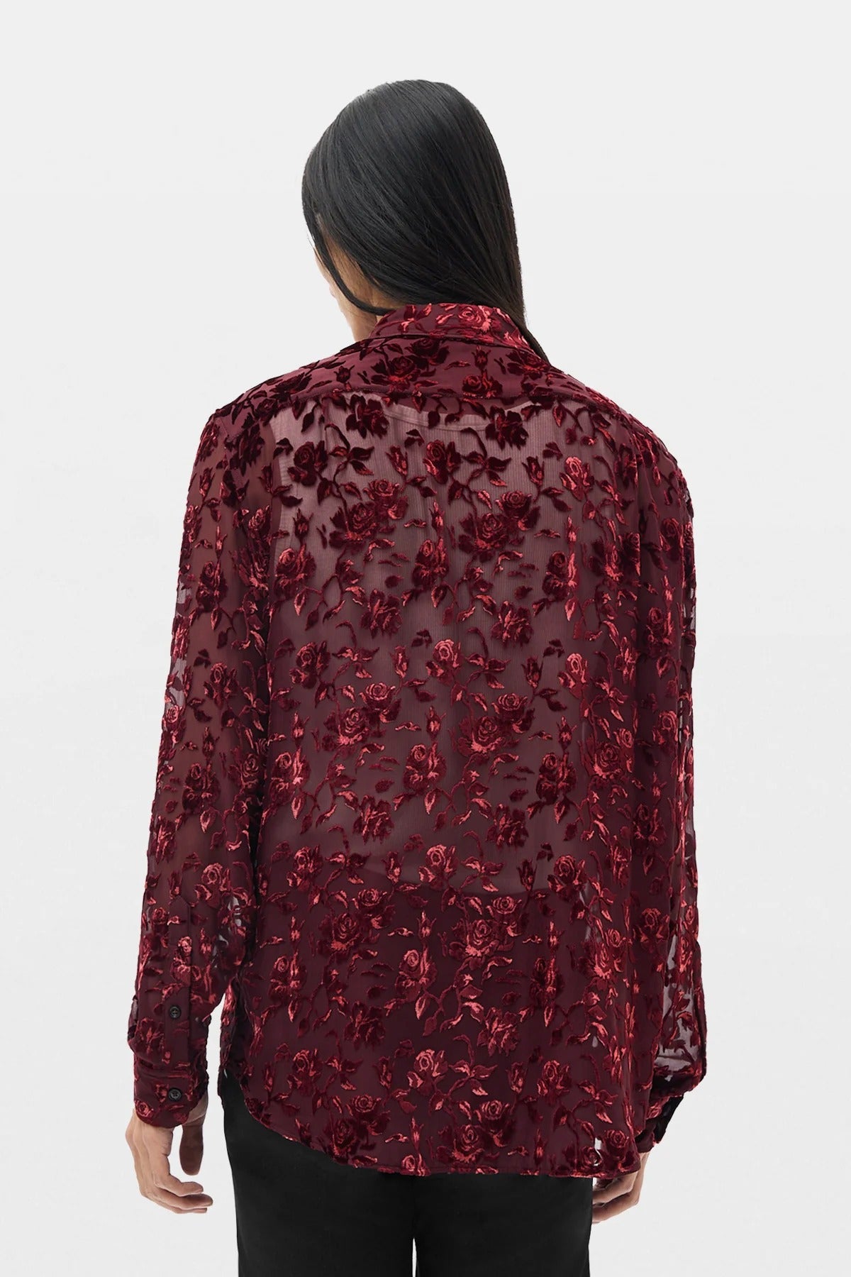 ANDRE CLASSIC SHIRT ROSES DEVORÉ VELVET CRIMSON