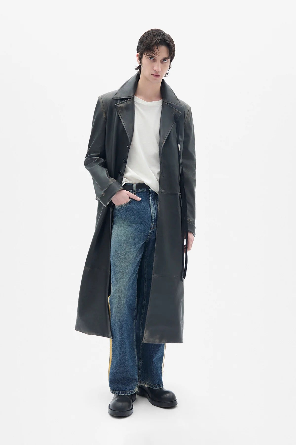 AILO X-LONG BELTED COAT BLACK/NUDE