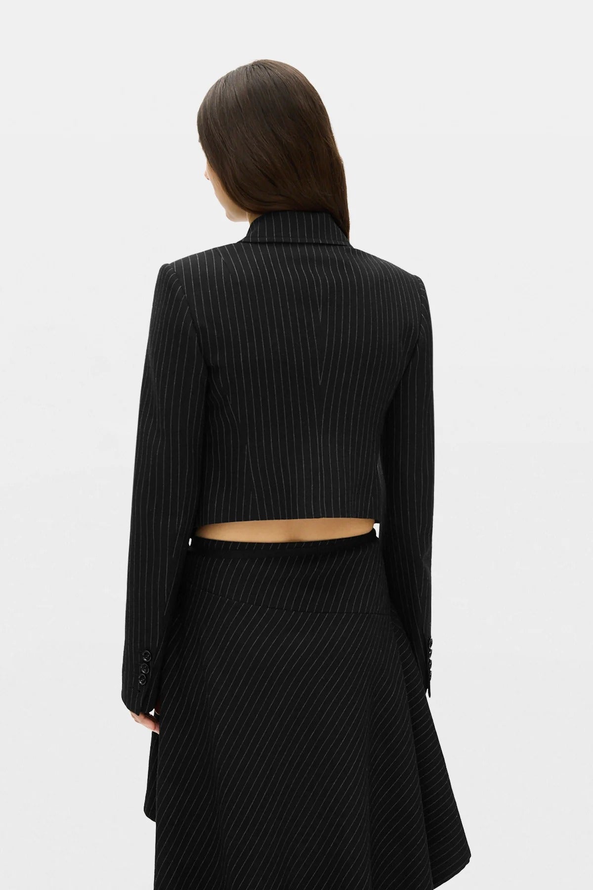 MANDA CROPPED FITTED JACKET CHALK STRIPE