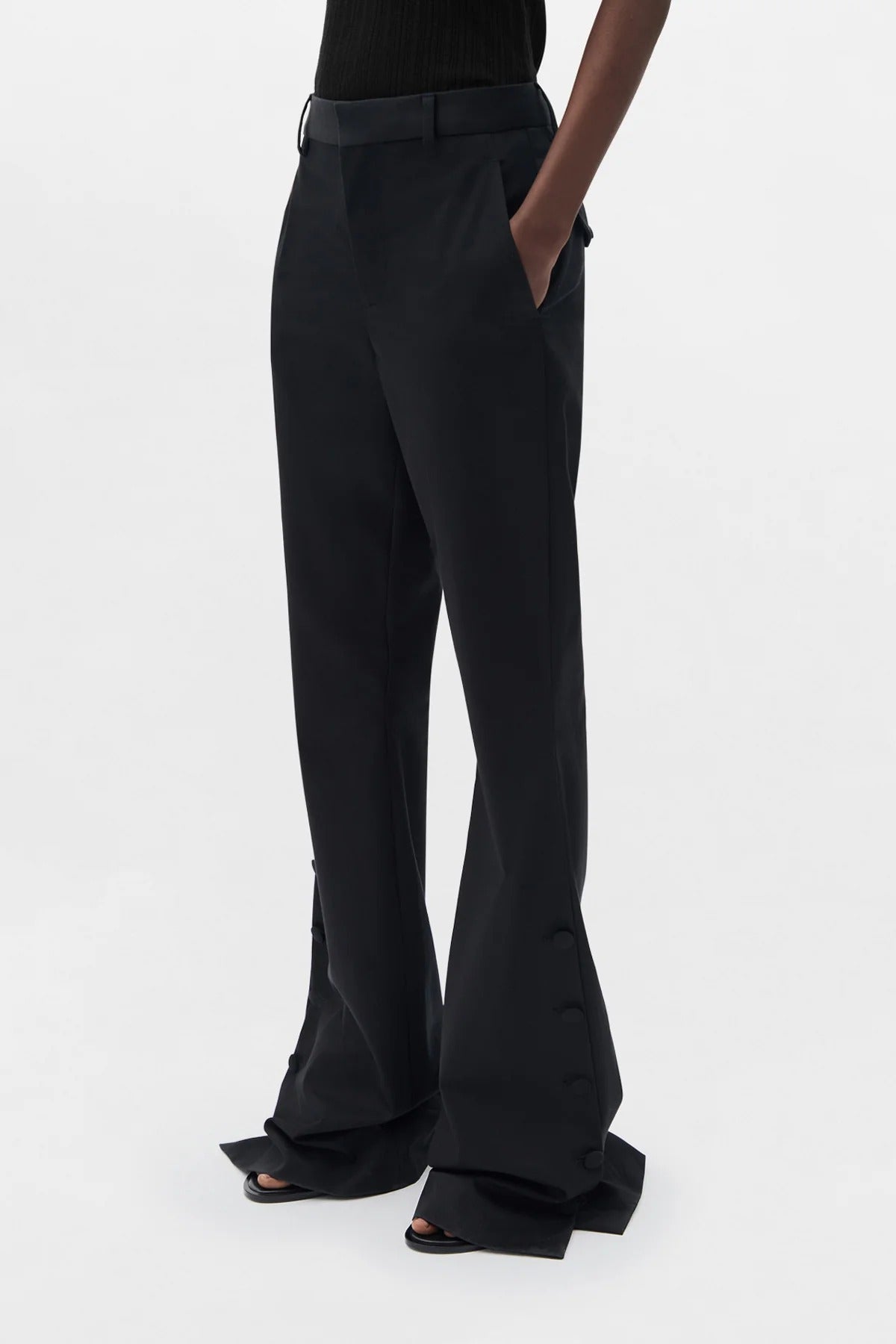 ENYA SLIM FIT BOOTCUT TROUSERS WITH BUTTON CLOSURE SLITS BLACK
