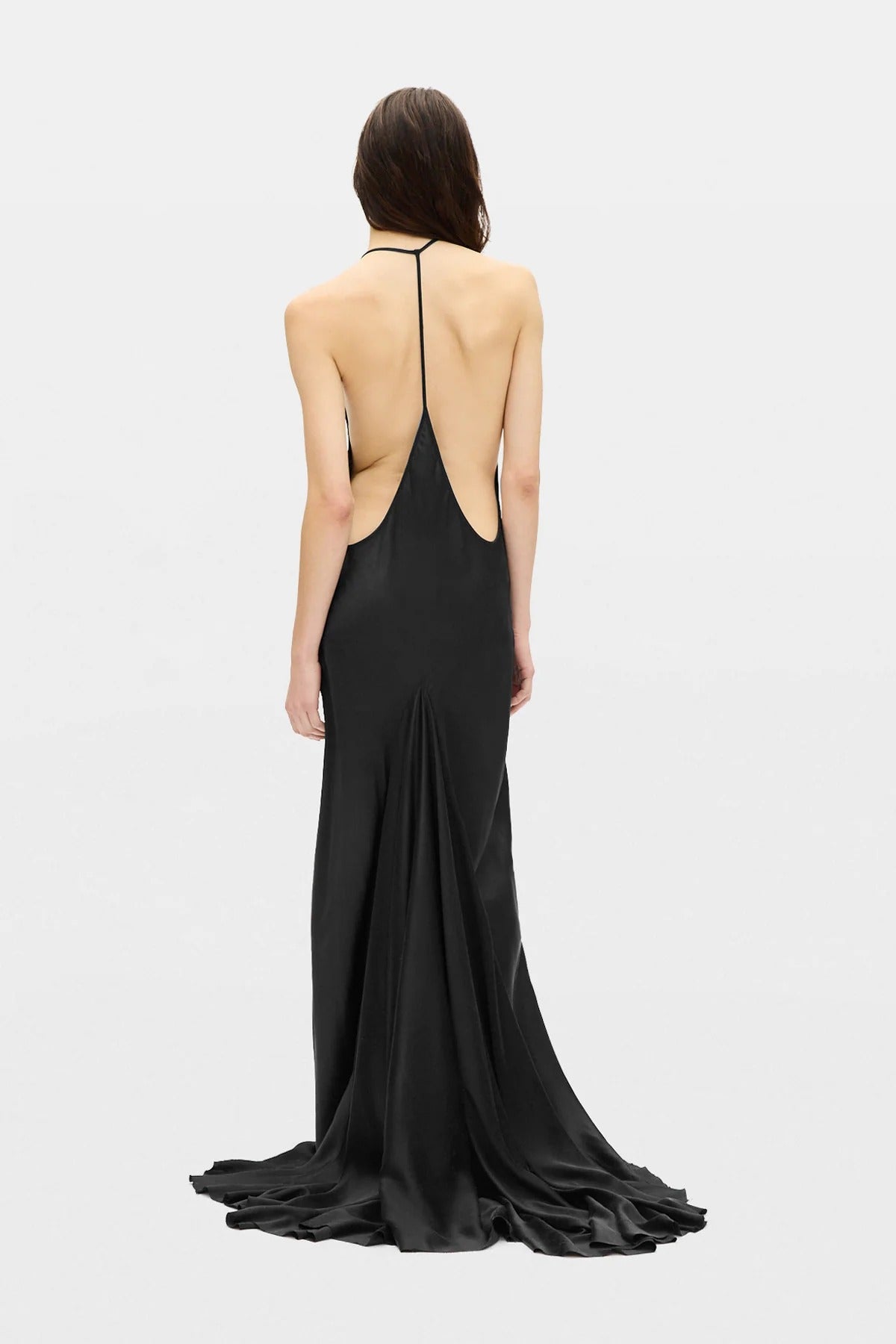 ELEONOR X-LONG Y-STRAP SLIP DRESS BLACK SATIN