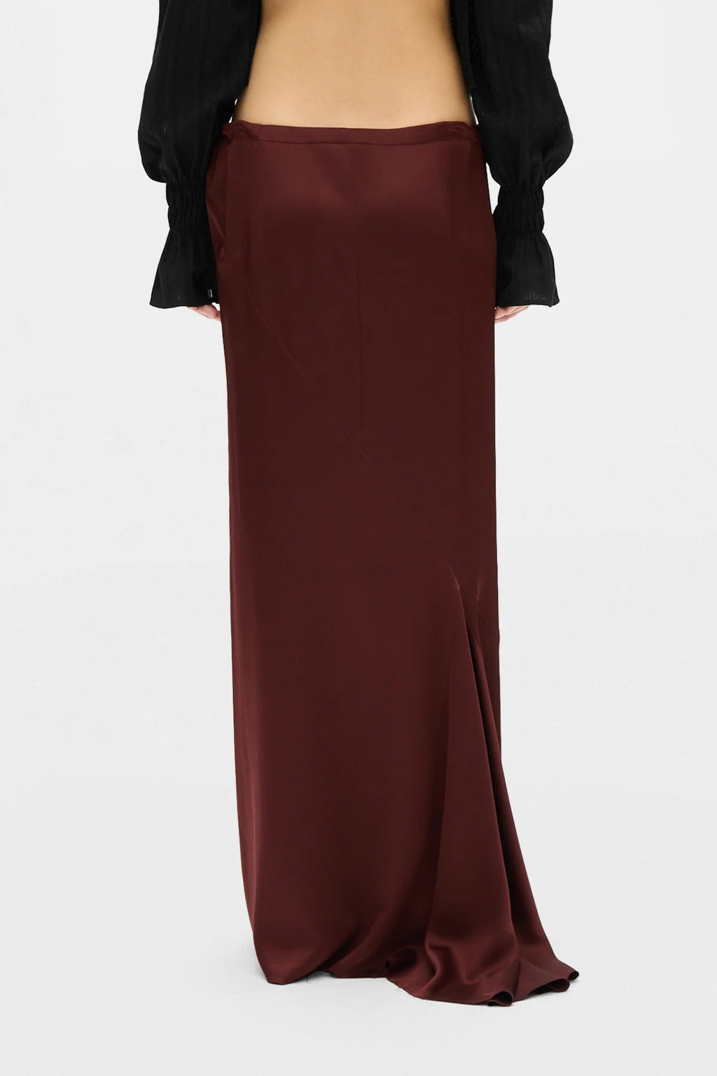 EVELINE LONG BIAS SKIRT CADY SATIN MAHOGANY