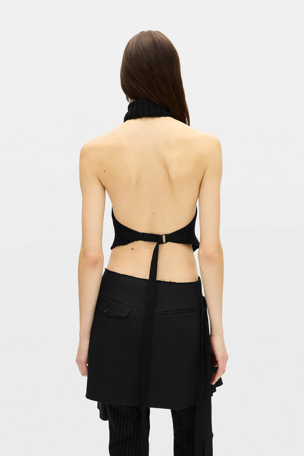 ALMIDA DIAGONAL RIB HANDKERCHIEF KNIT TOP BLACK