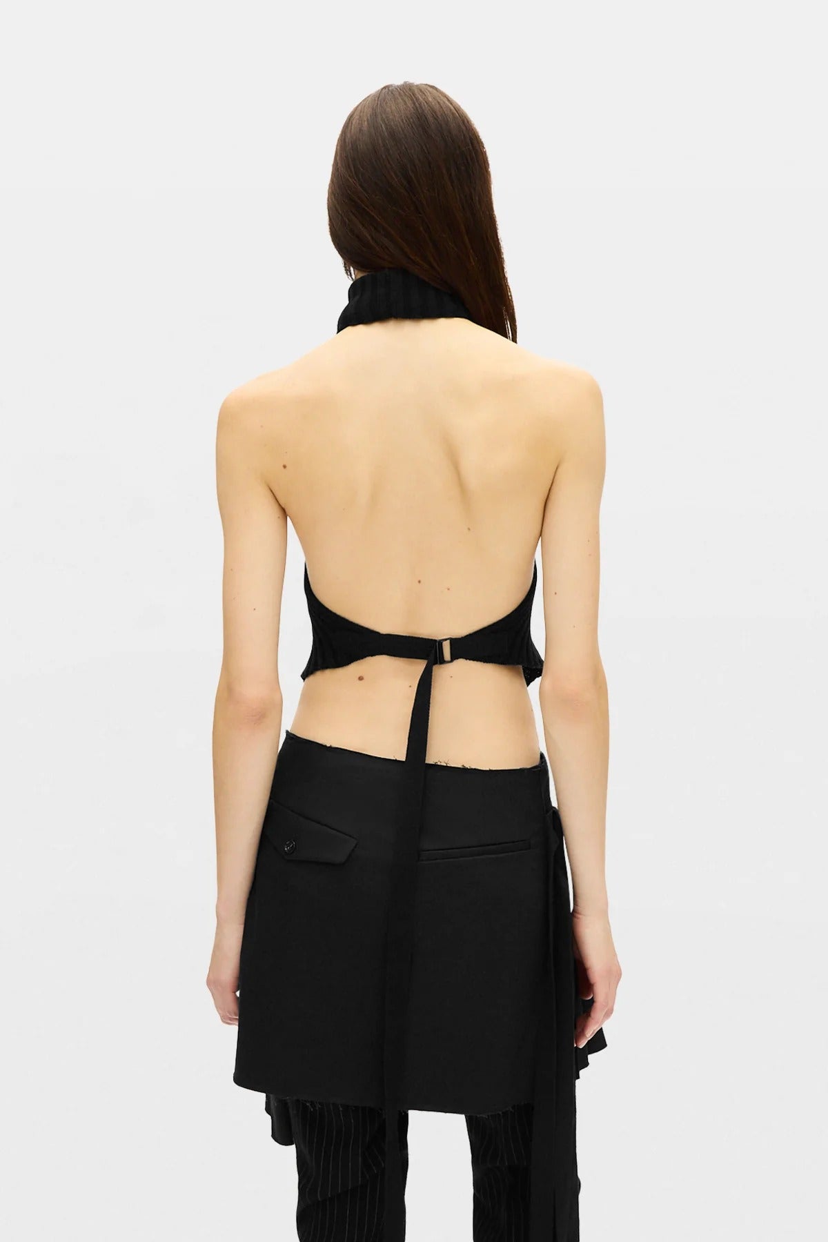 ALMIDA DIAGONAL RIB HANDKERCHIEF KNIT TOP BLACK