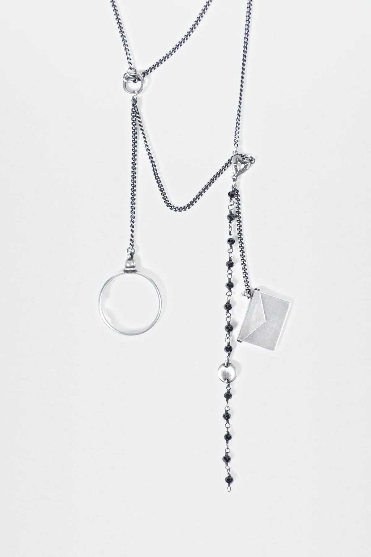 AFSAR BEADED NECKLACE WITH FEATHERS ANTIQUE SILVER