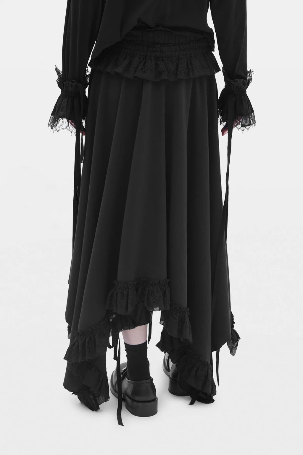 ASKE SKIRT W/ LIGHT COTTON AND LACE RUFFLES BLACK