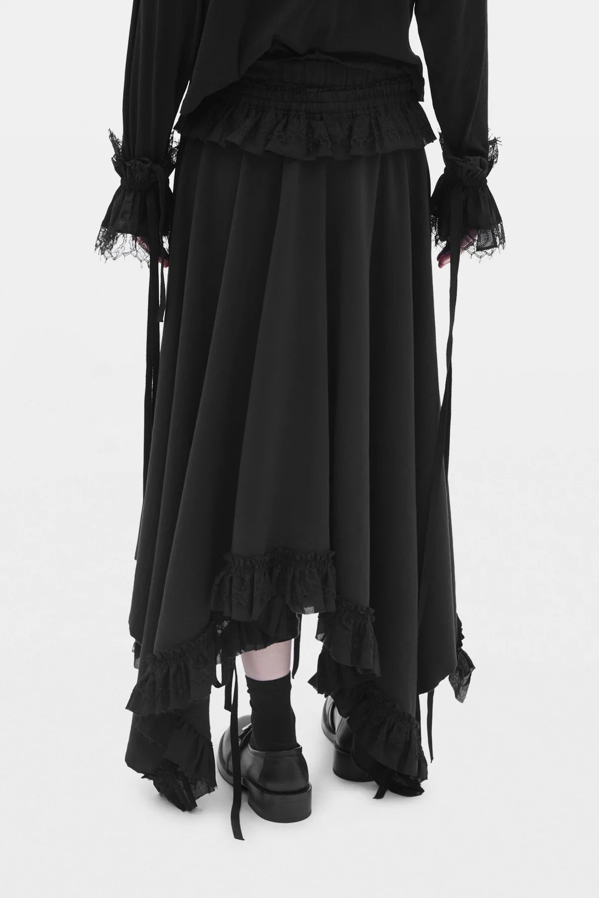 ASKE SKIRT W/ LIGHT COTTON AND LACE RUFFLES BLACK