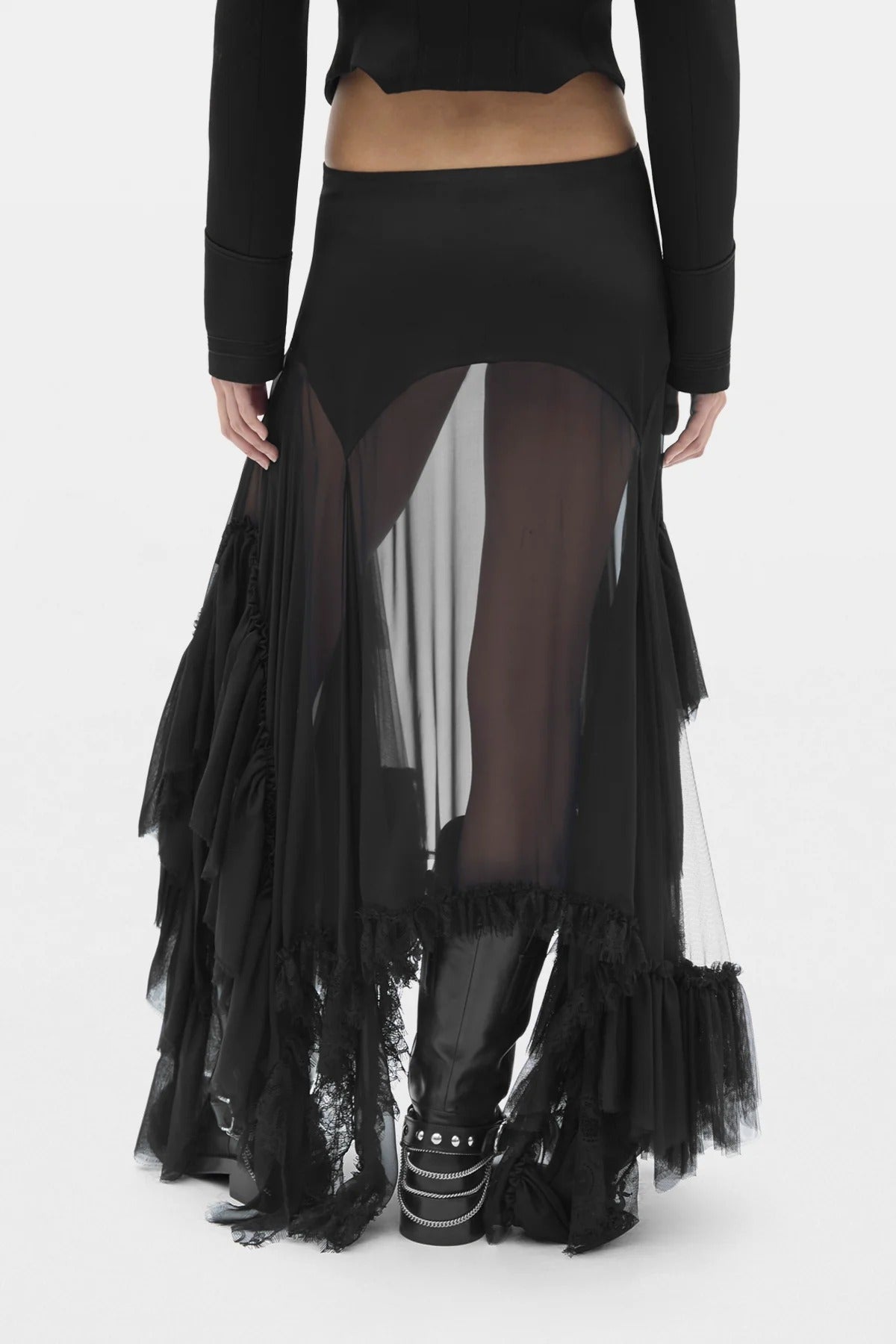 AINA MIDI PANEL SKIRT BLACK