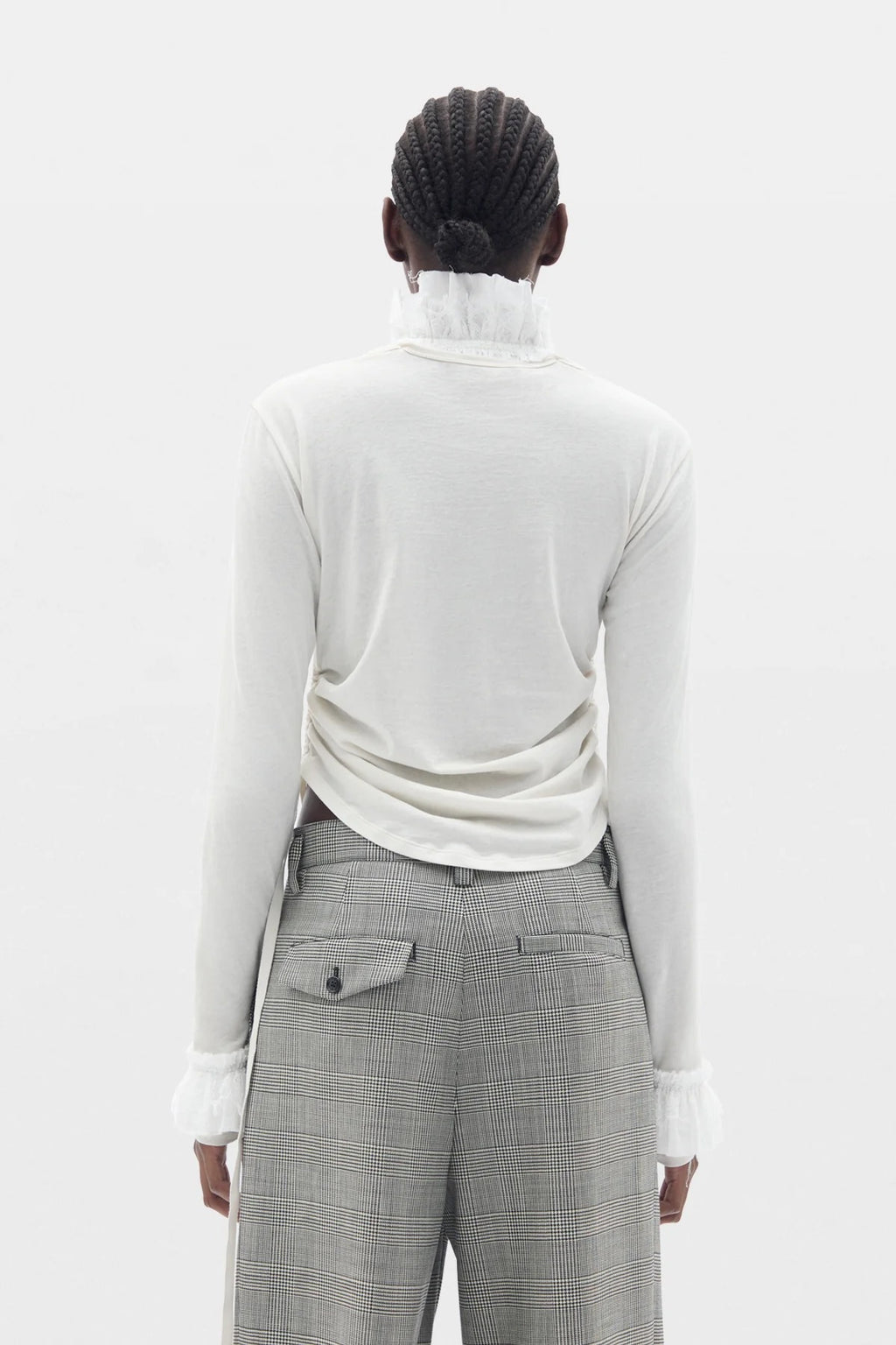 INNA WRINKLED CROPPED LONG SLEEVE TOP WITH RUFFLED COLLAR AND CUFFS IVORY