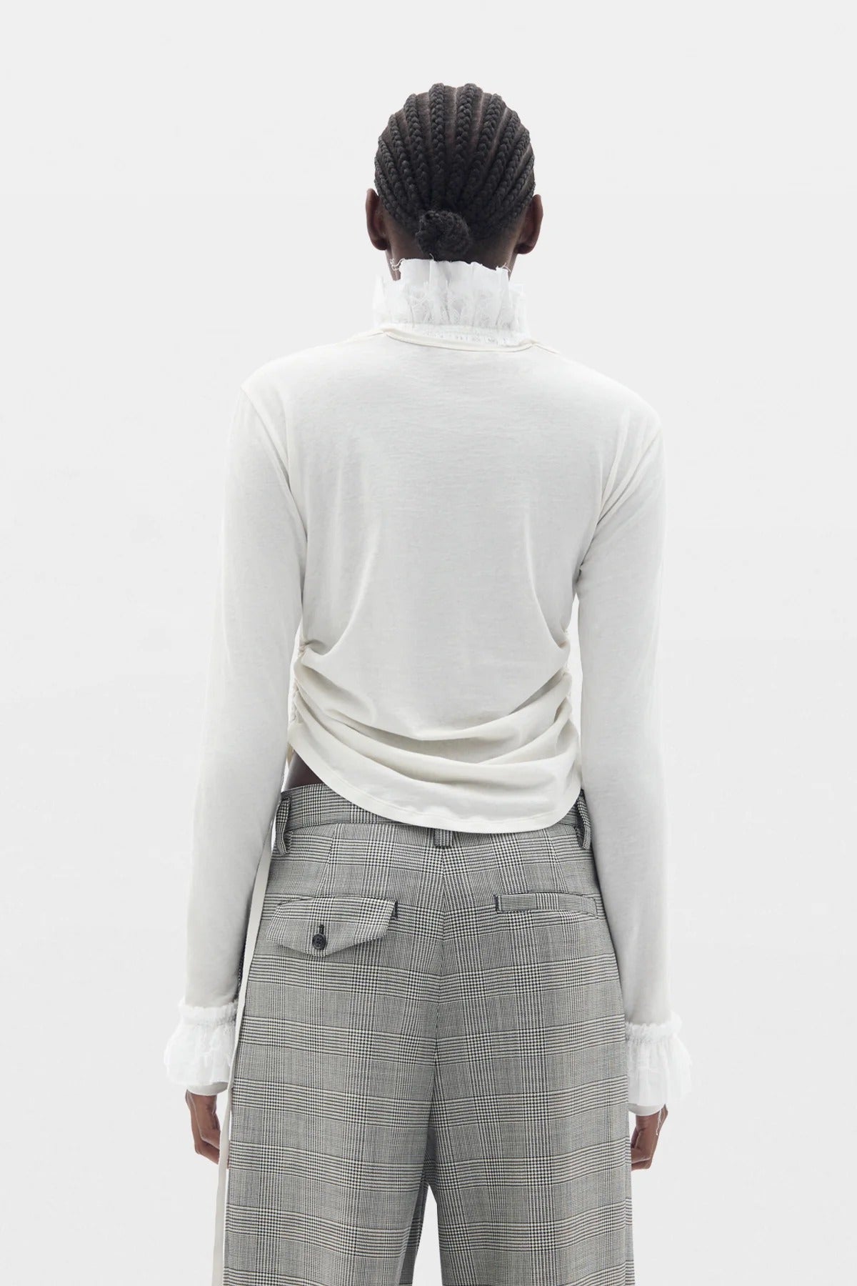 INNA WRINKLED CROPPED LONG SLEEVE TOP WITH RUFFLED COLLAR AND CUFFS IVORY