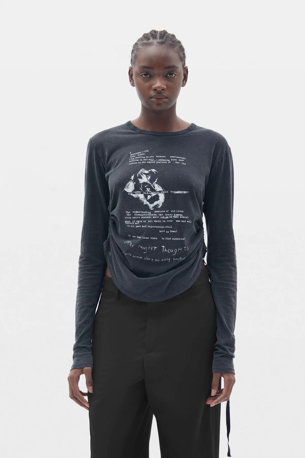 DOT CROPPED LONG SLEEVES TOP "DEAR DIARY" FADED BLACK