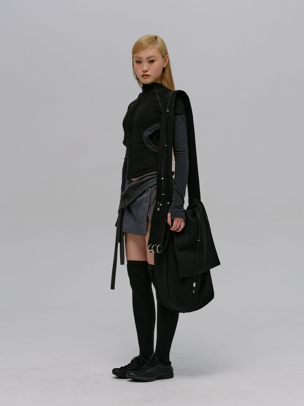 LAYERED ZIP TOP BLACK