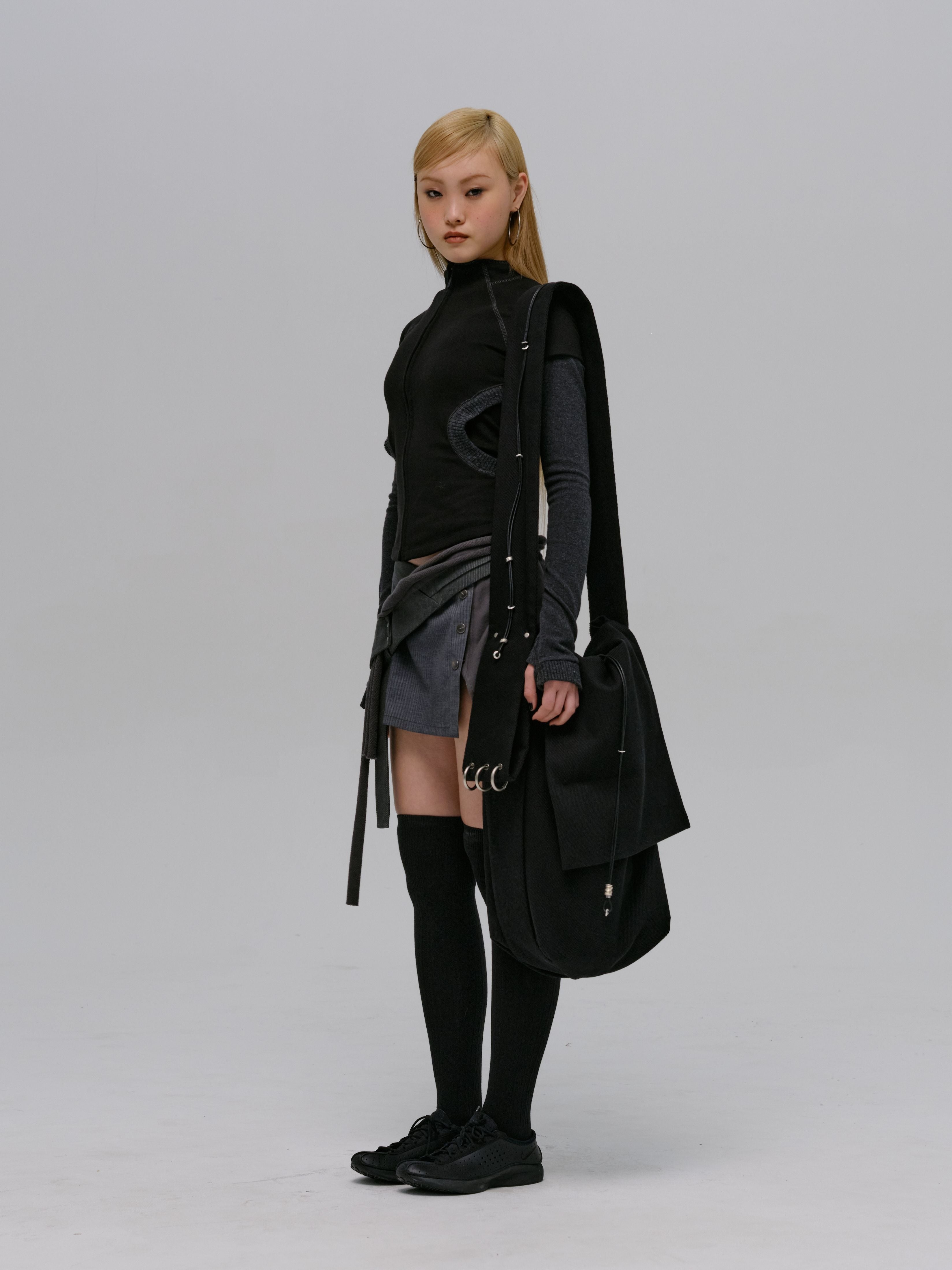 LAYERED ZIP TOP BLACK
