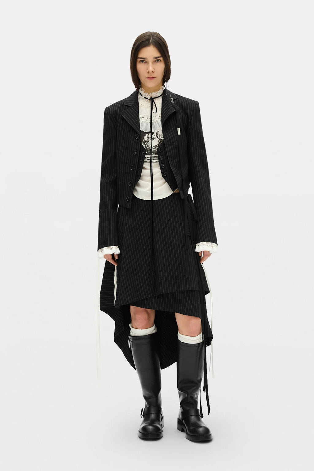 MANDA CROPPED FITTED JACKET CHALK STRIPE