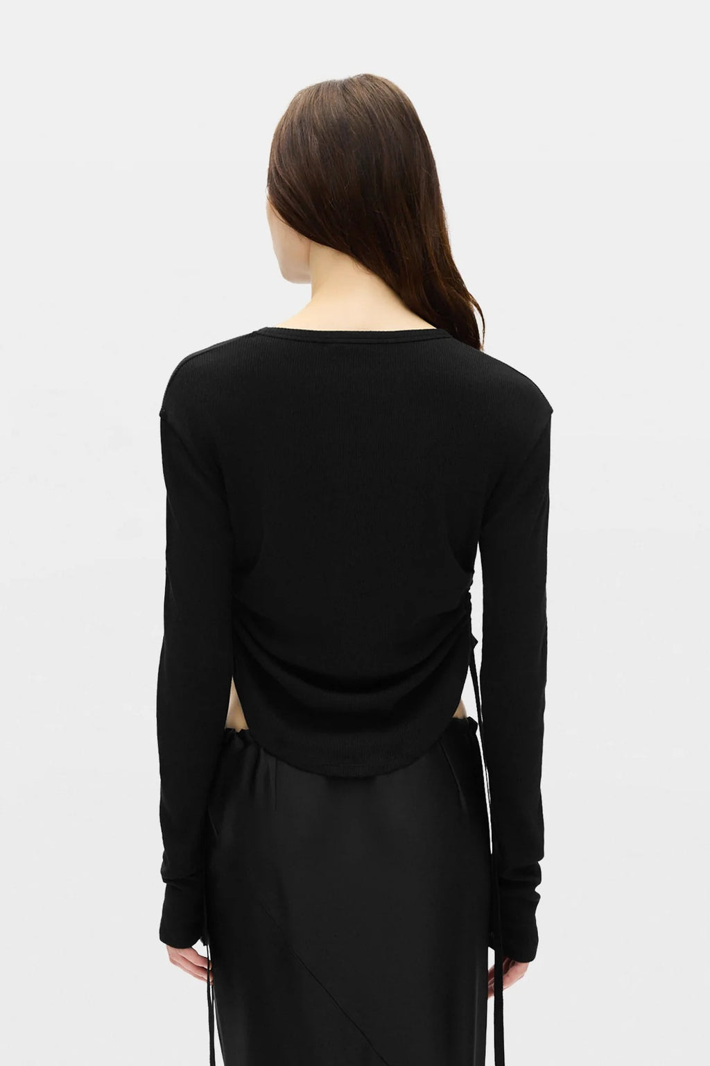 DOT WRINKLED CROPPED LONG SLEEVES TOP BLACK