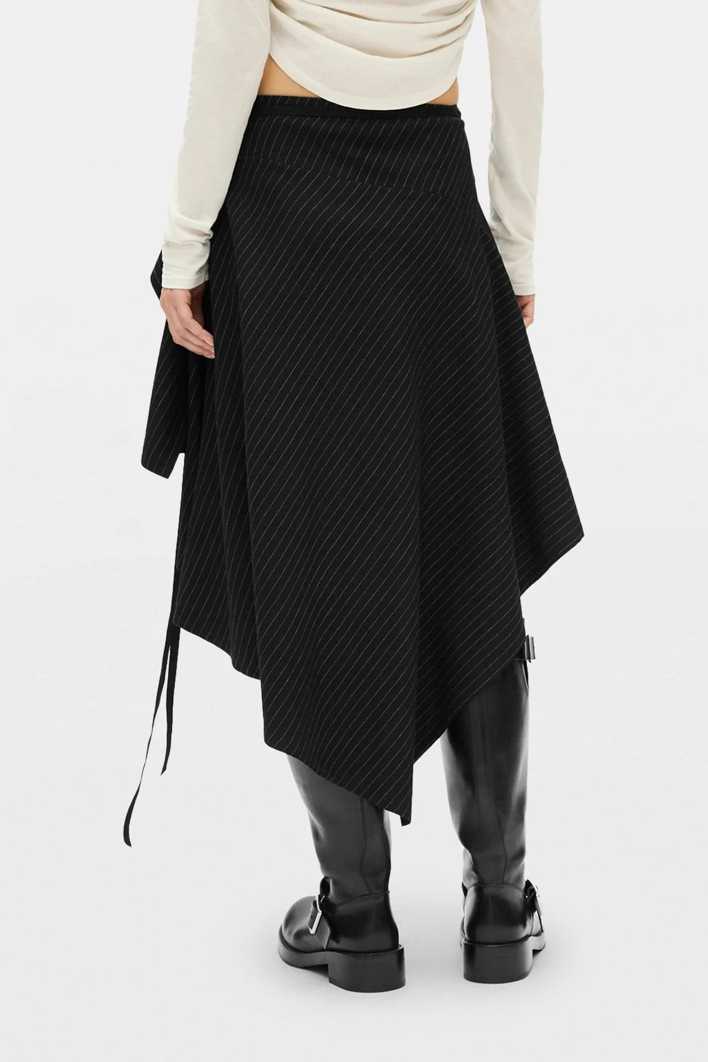 BIRIT ASYMMETRICAL WRAP SKIRT CHALK STRIPE