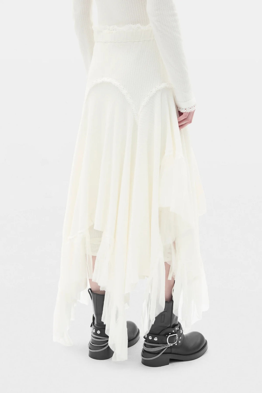 VEGA MIDI SKIRT W/ SILK CHIFFON RUFFLES IVORY