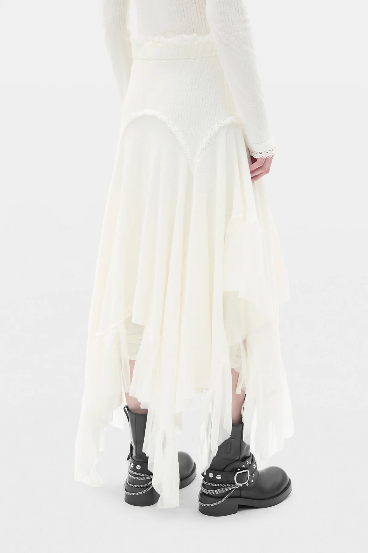 VEGA MIDI SKIRT W/ SILK CHIFFON RUFFLES IVORY