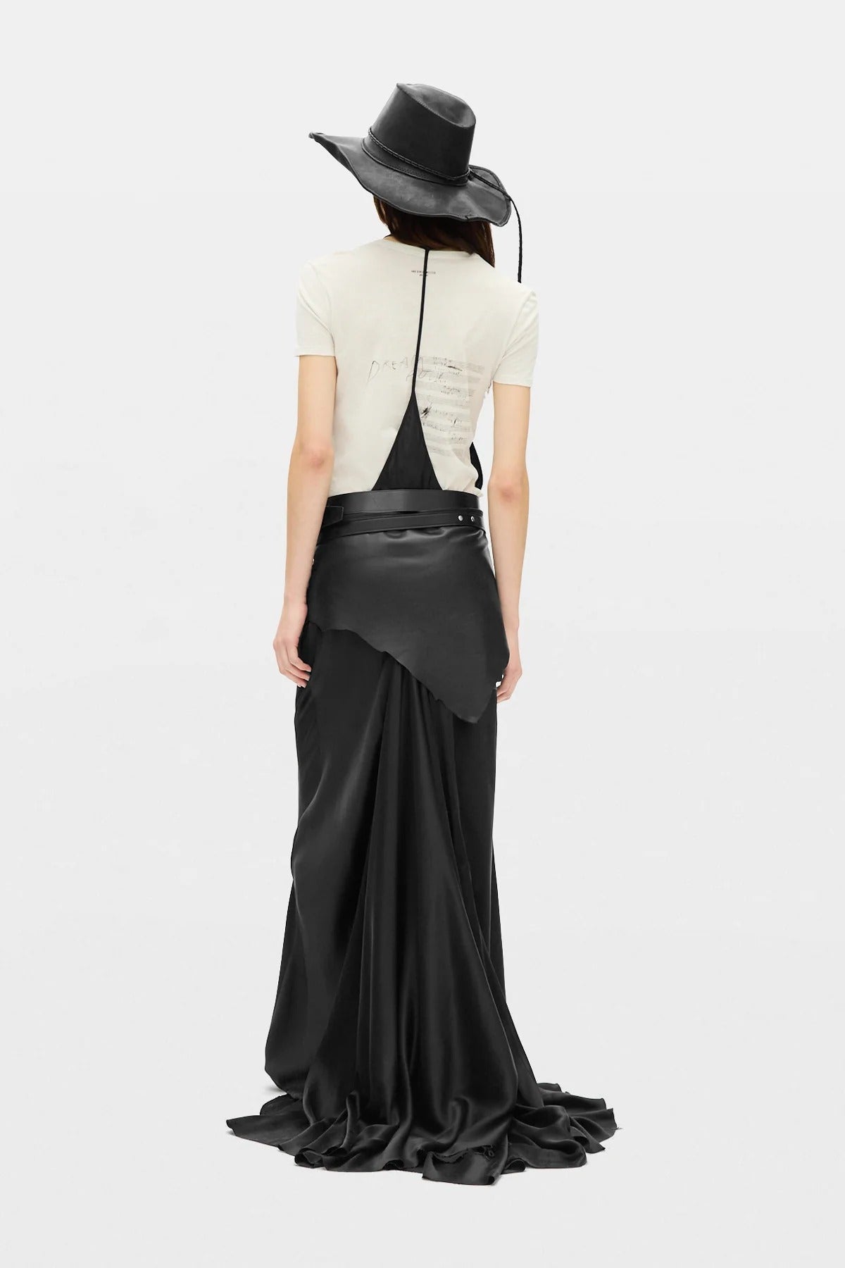 ELEONOR X-LONG Y-STRAP SLIP DRESS BLACK SATIN