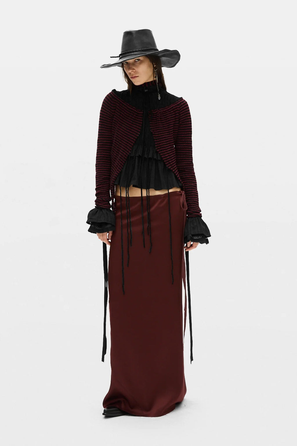 EVELINE LONG BIAS SKIRT CADY SATIN MAHOGANY