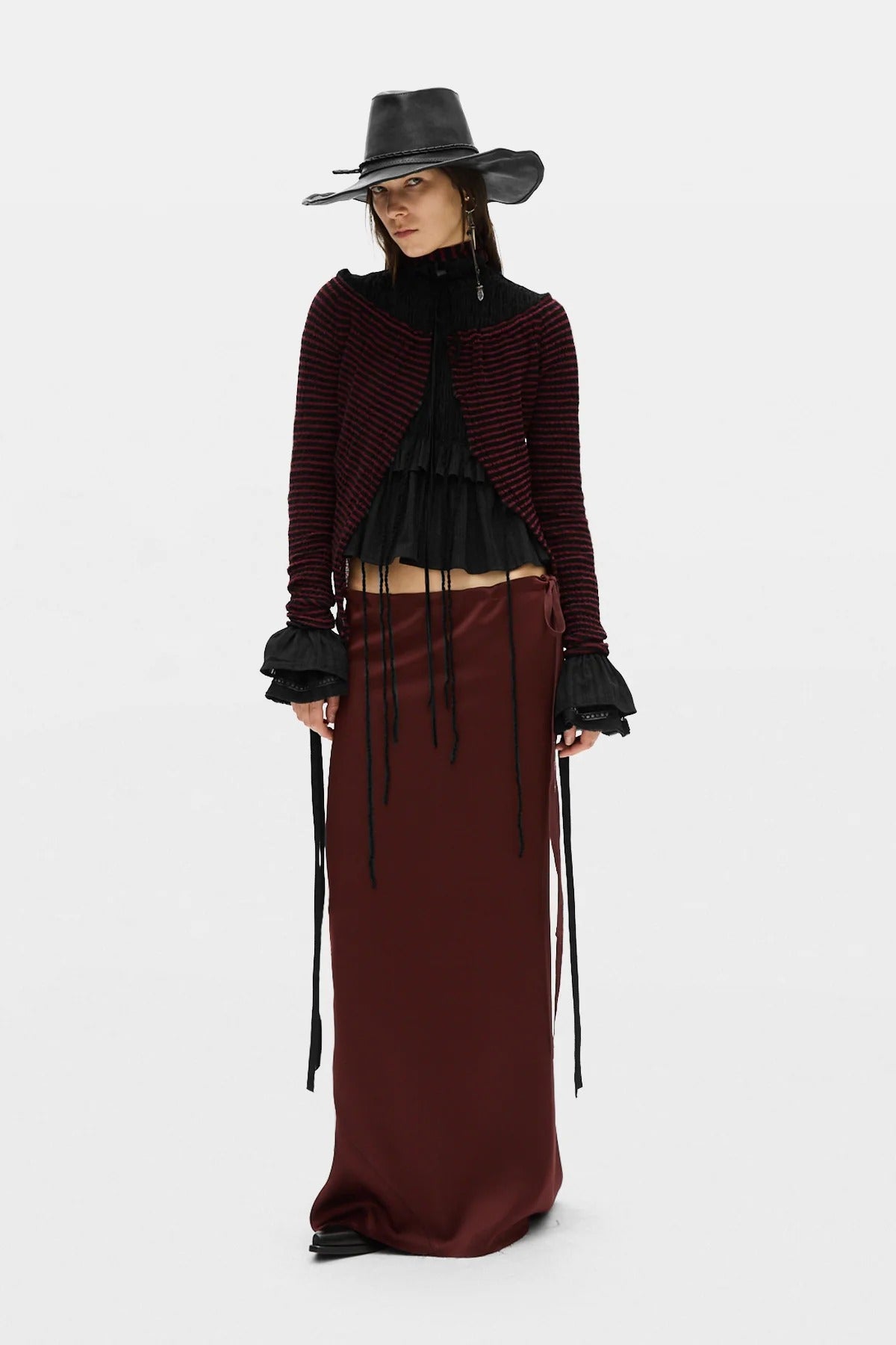 EVELINE LONG BIAS SKIRT CADY SATIN MAHOGANY