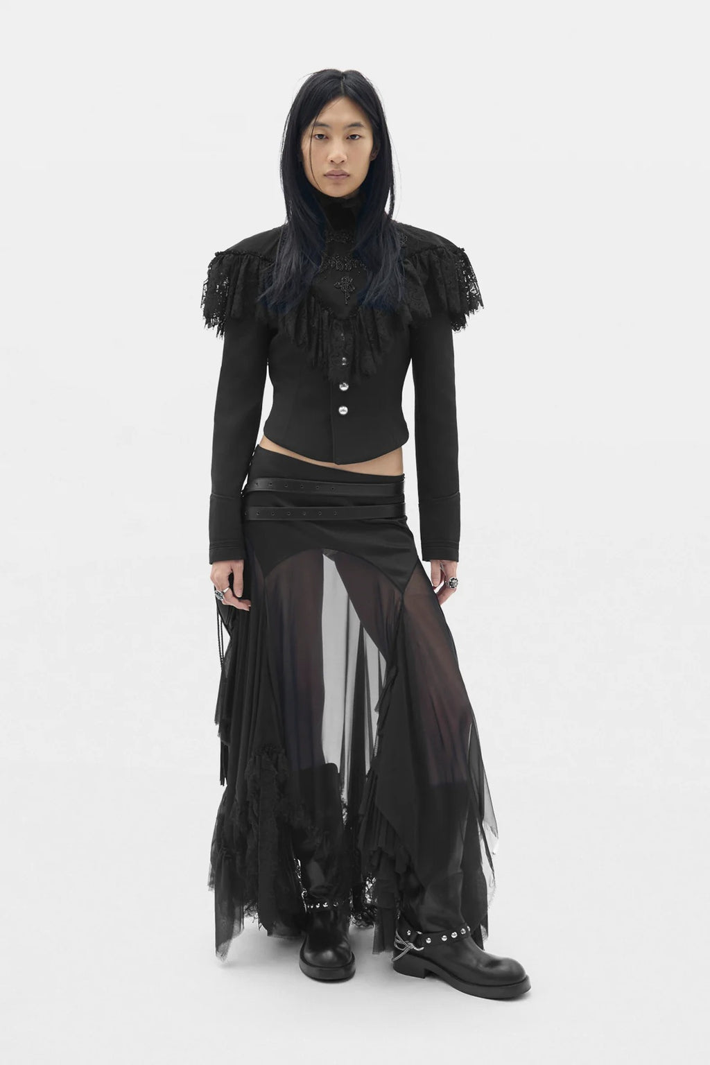 AINA MIDI PANEL SKIRT BLACK