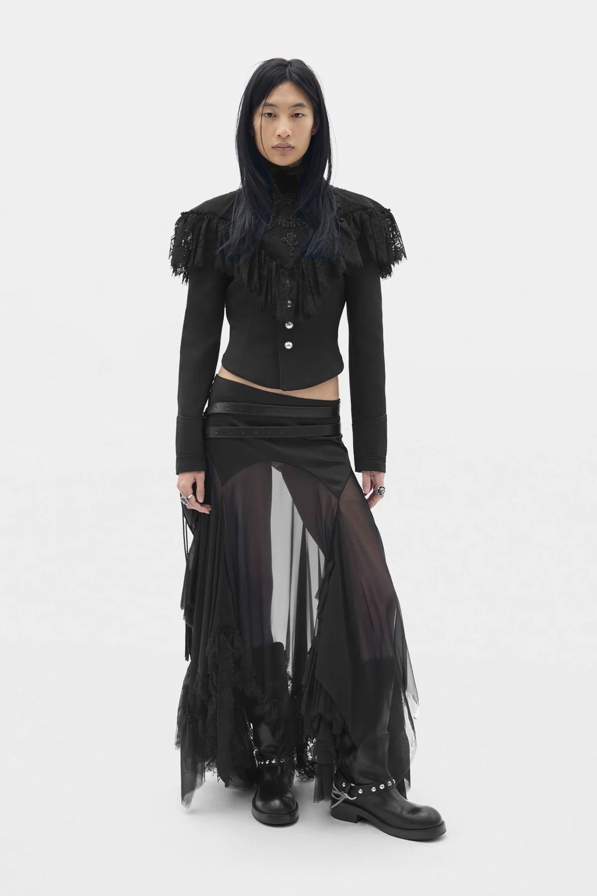 AINA MIDI PANEL SKIRT BLACK