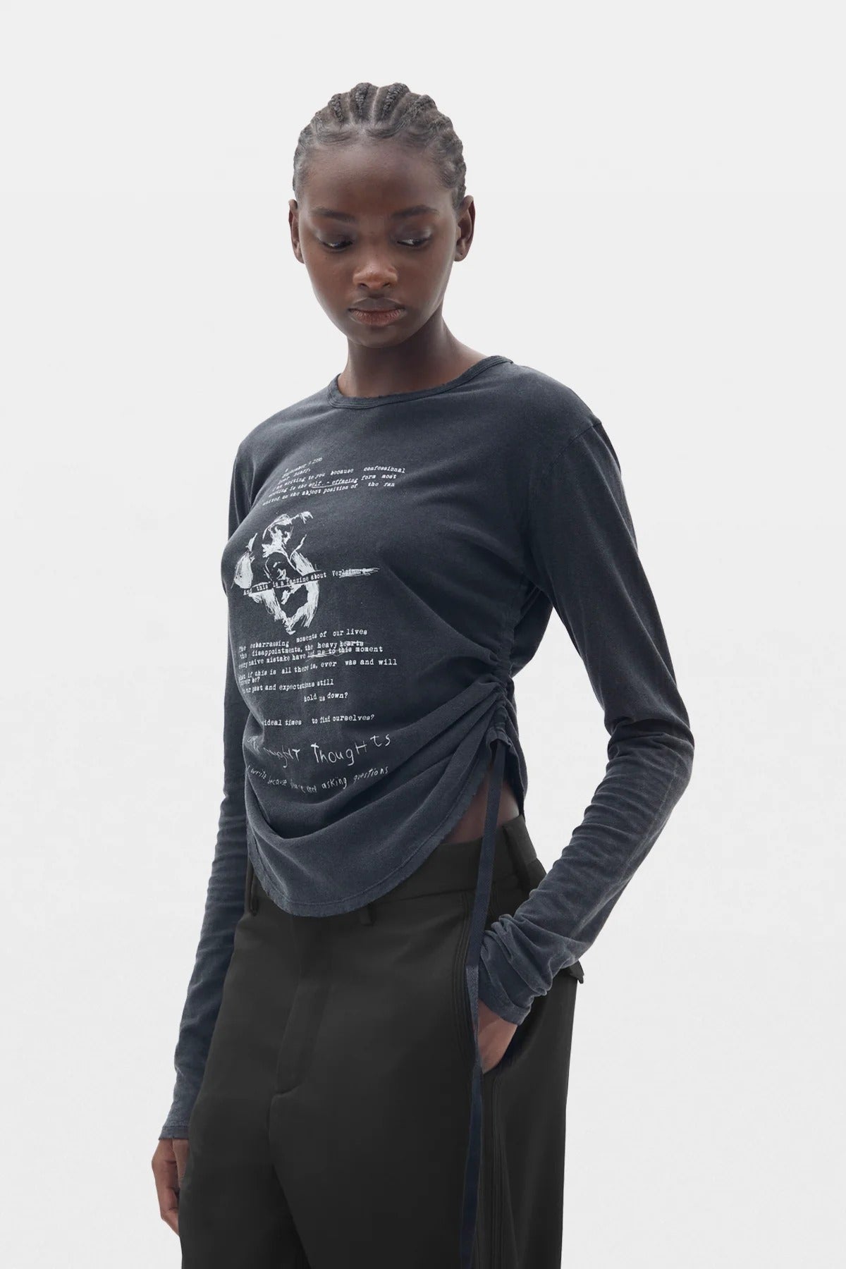 DOT CROPPED LONG SLEEVES TOP "DEAR DIARY" FADED BLACK