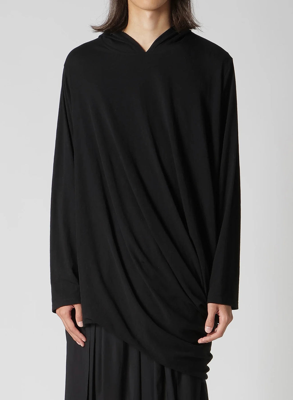 HOODED DRAPE LONG SLV T