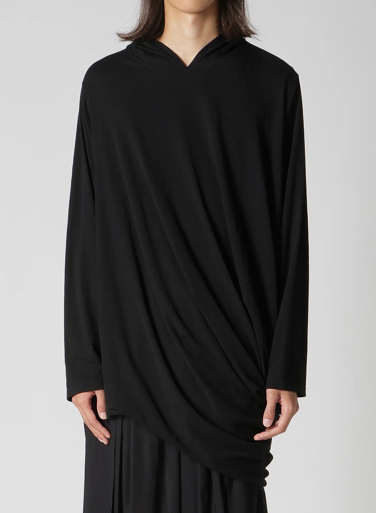 HOODED DRAPE LONG SLV T