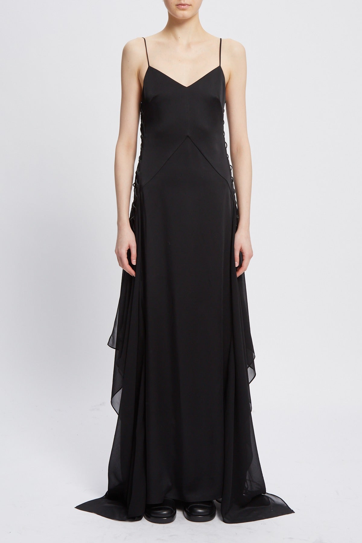 OTTILIE LONG DRESS WITH LACED UP DETAIL BLACK