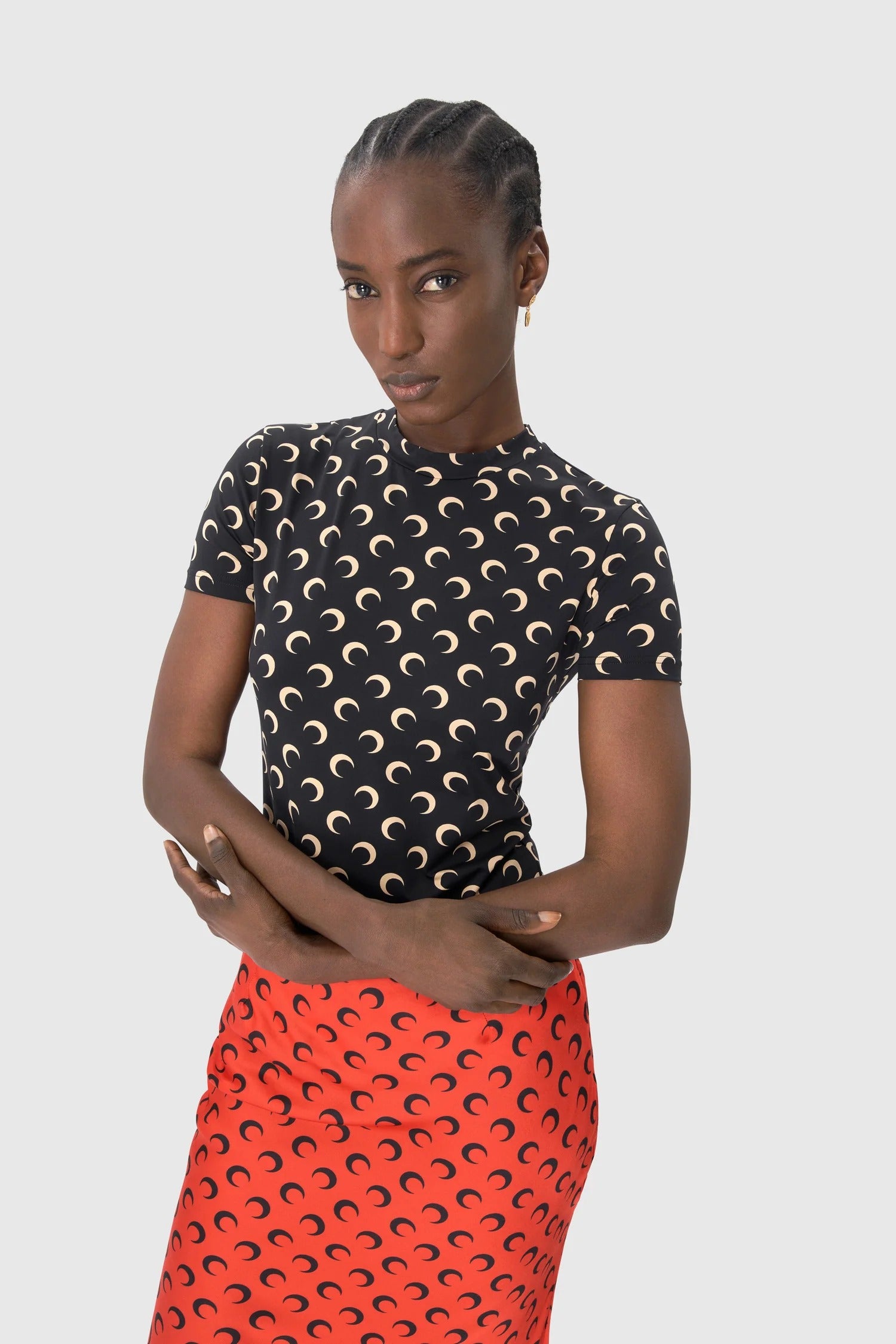 MOON PRINTED JERSEY SS CREWNECK TOP INVERSE TAN