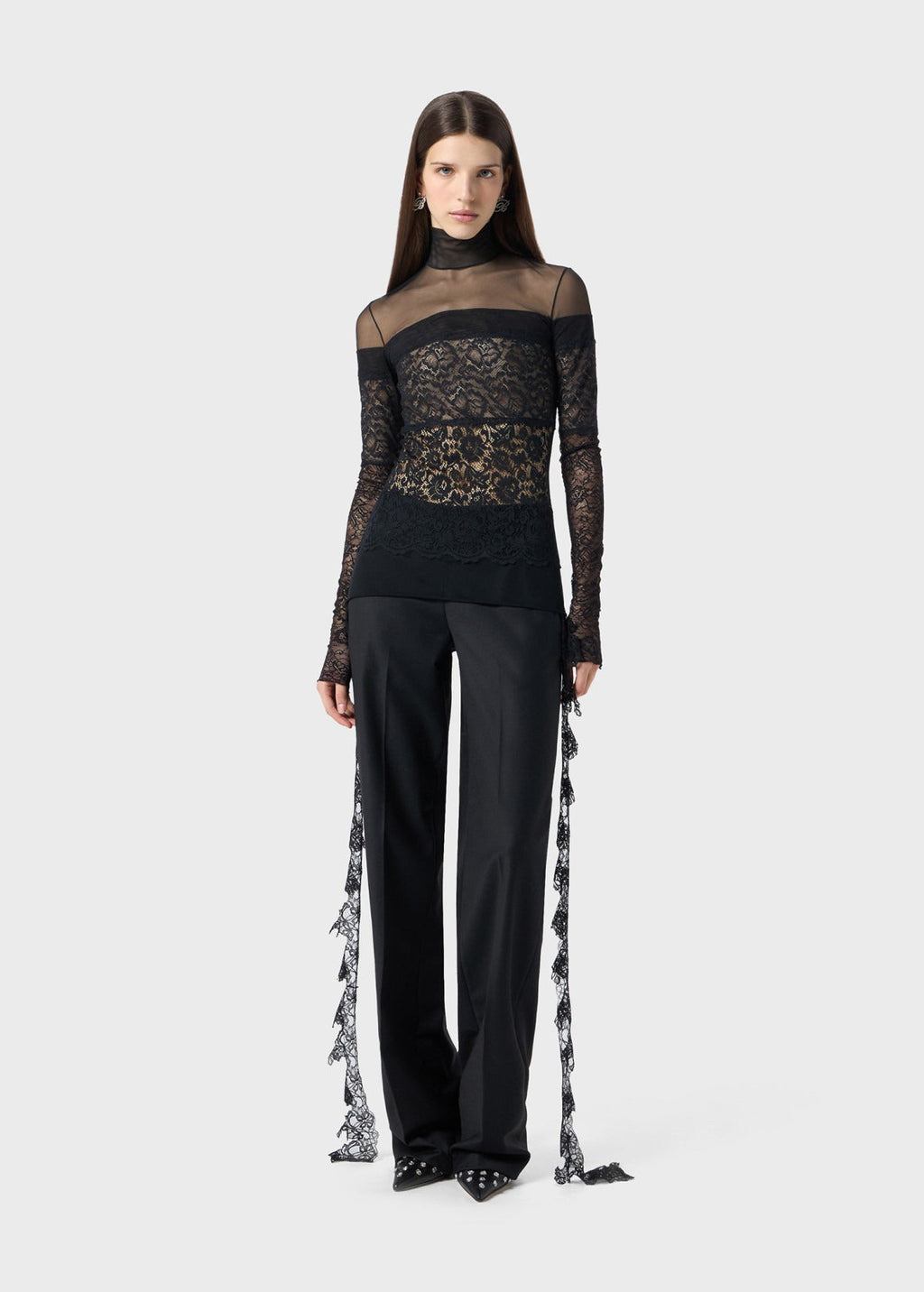 TULLE BLOUSE WITH SCALLOPED LACE