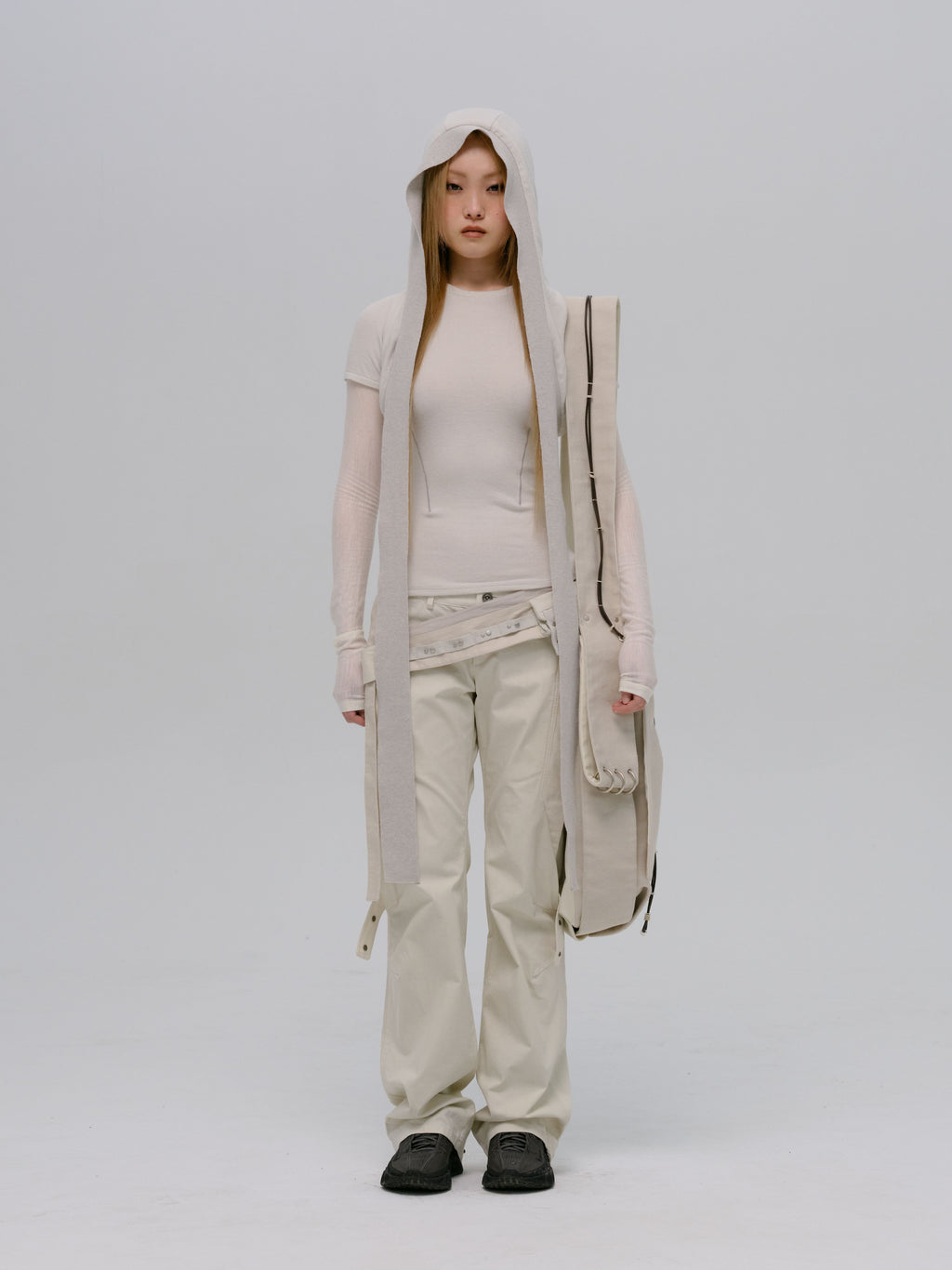 LAYERED T-SHIRT w/ HARNESS HOODIE FRENCH GREY