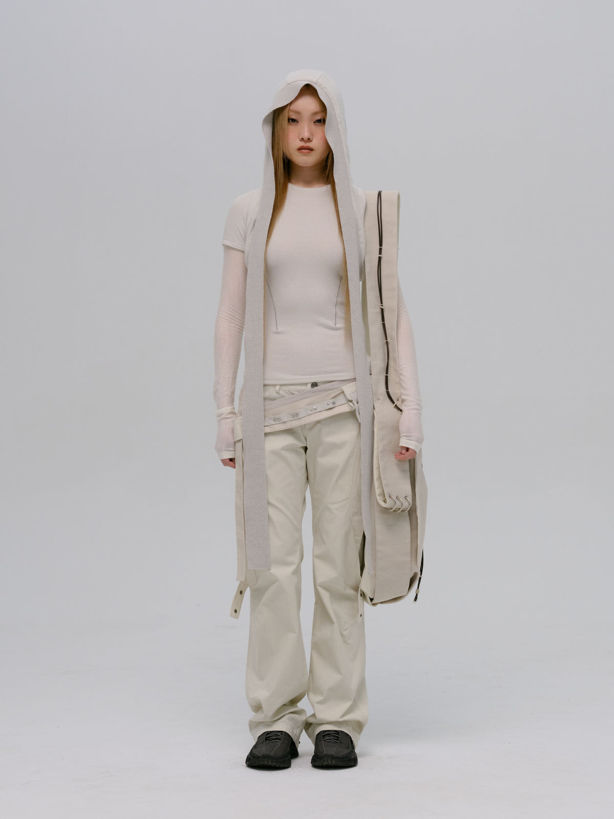 LAYERED T-SHIRT w/ HARNESS HOODIE FRENCH GREY